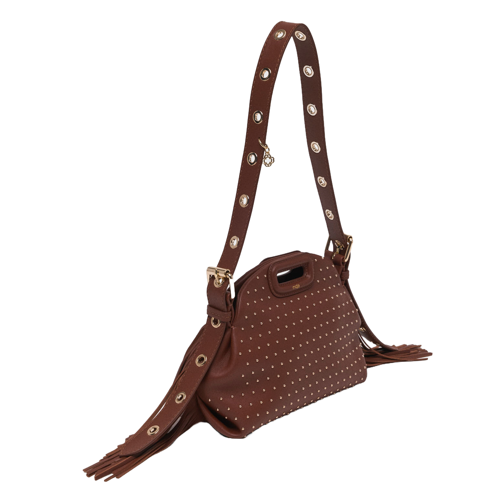 Sac bandoulière clouté à franges miss m mini MAJE Marron