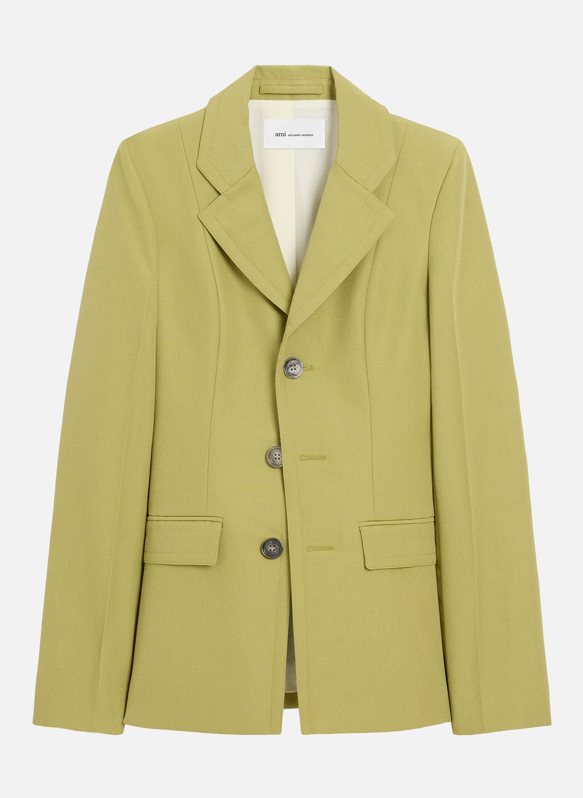 Veste cintrée simple boutonnage en laine vierge AMI PARIS Vert