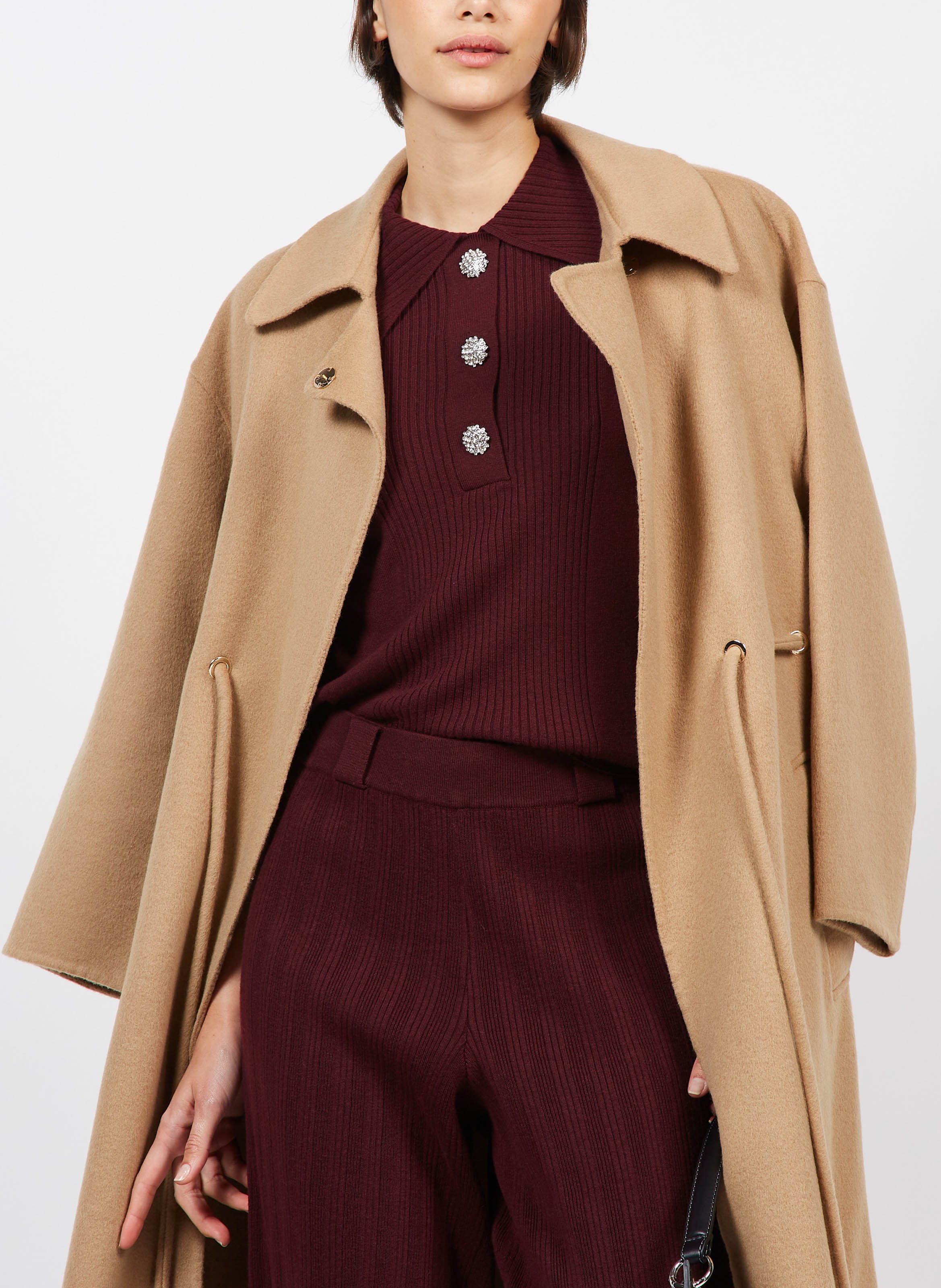 Manteau long col asymétrique kate BA&SH Marron