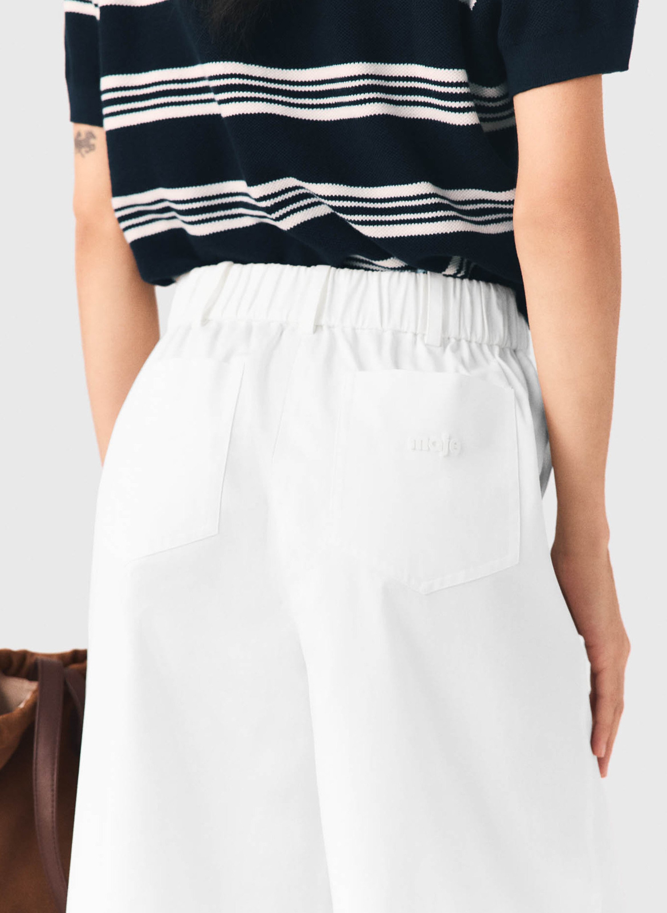 Pantalon large taille haute en coton MAJE Blanc