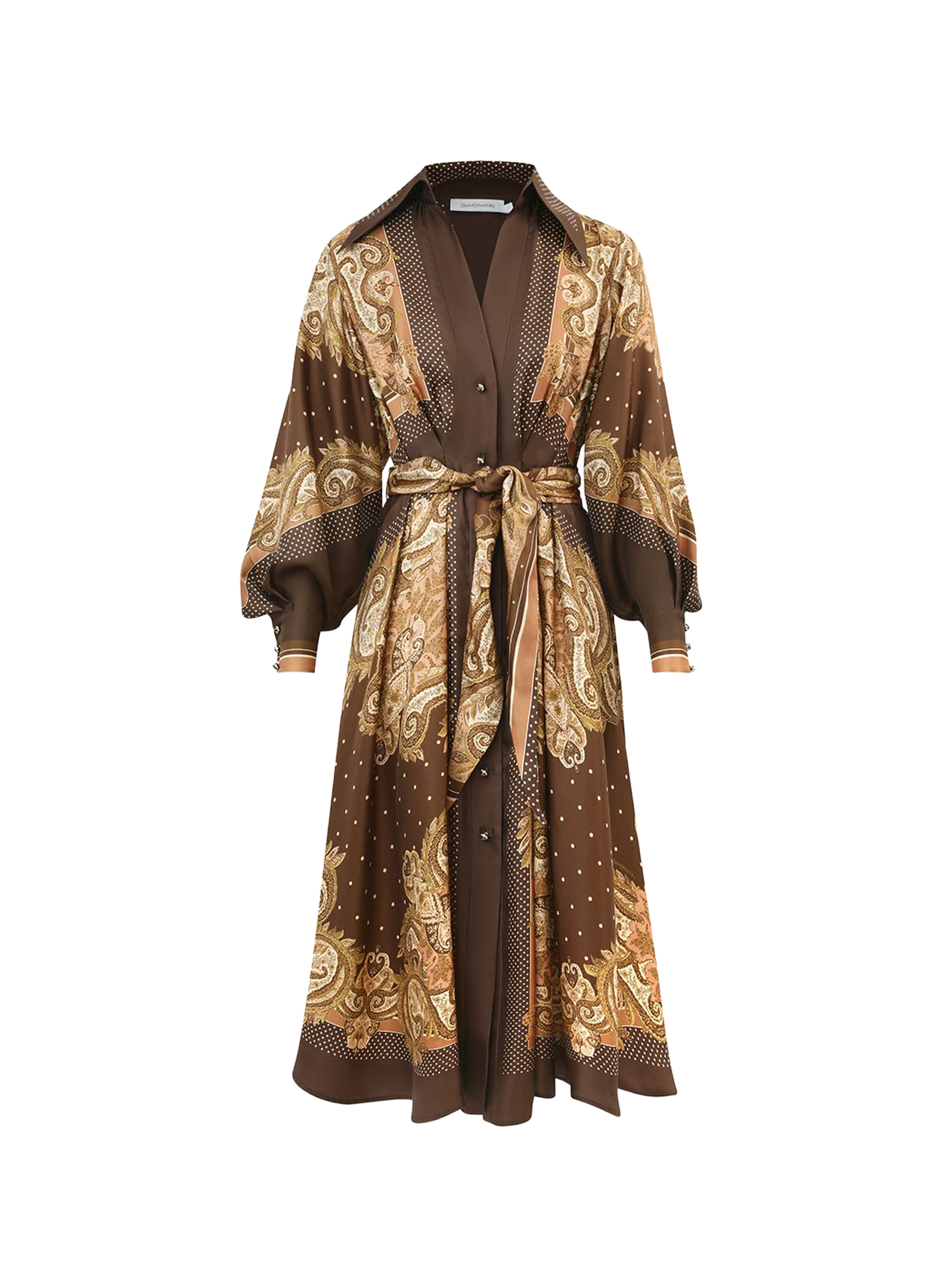 Robe chemise Luna en soie ZIMMERMANN Marron