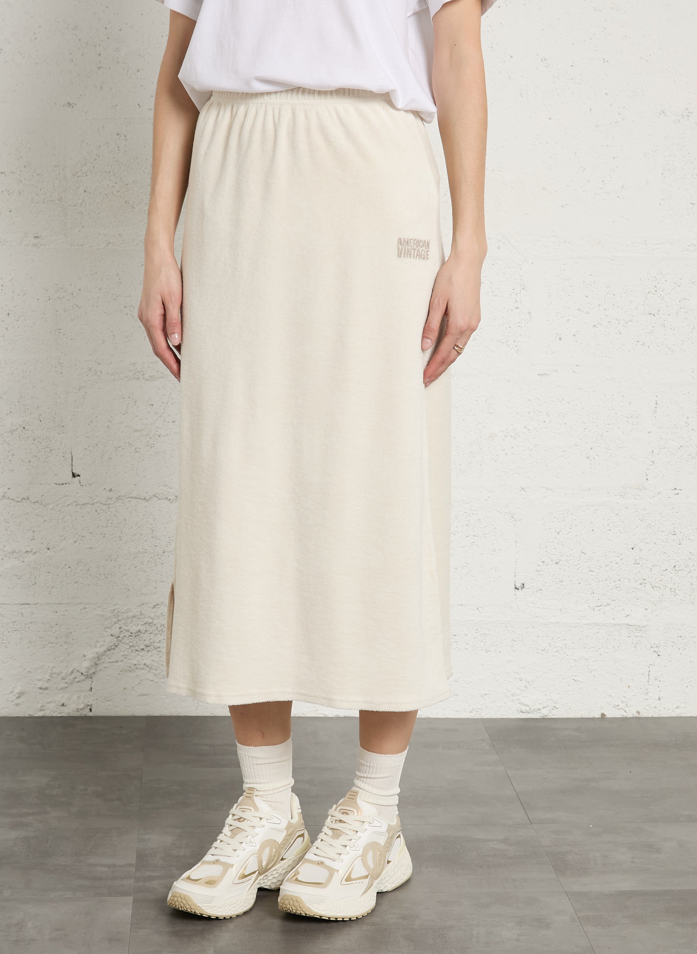 Jupe longue élastiquée unie en coton fuxow AMERICAN VINTAGE Beige