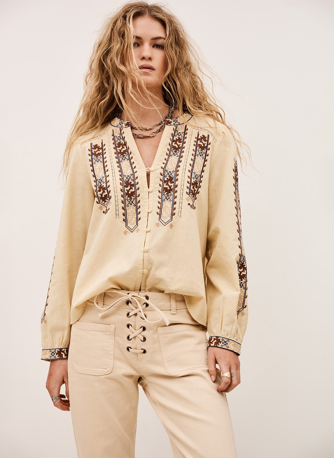 Blouse ample en coton mélangé faustina BA&SH Beige