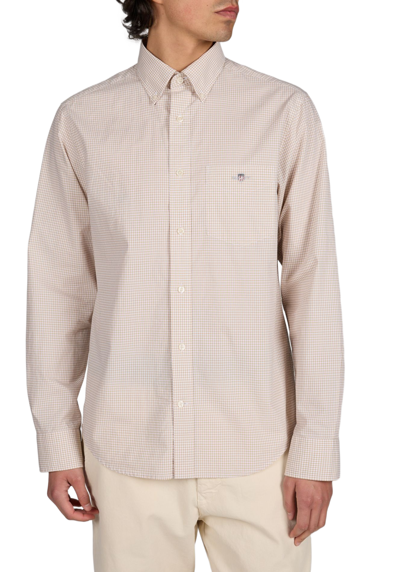 Chemise à carreaux col américain en coton GANT Beige