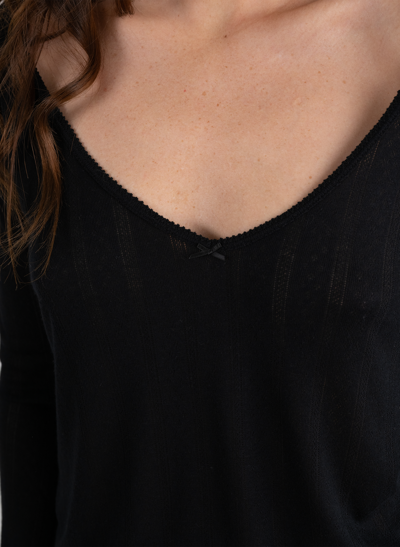 Haut de pyjama col V à manches longues PASSIONATA Noir