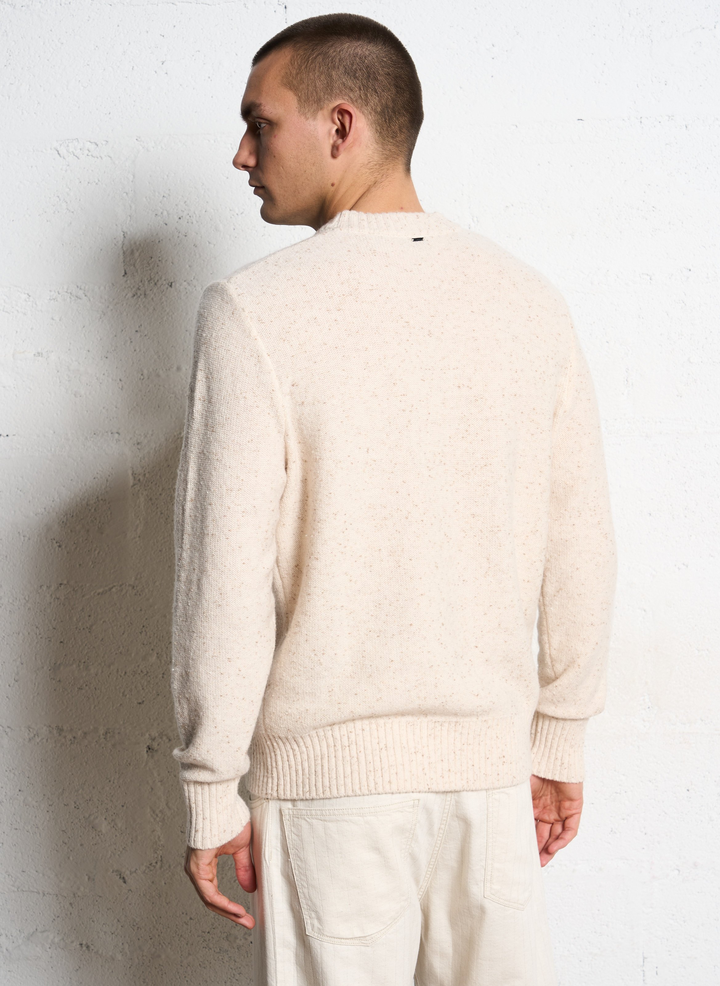 Pull droit col rond chiné en laine mélangée IKKS Blanc