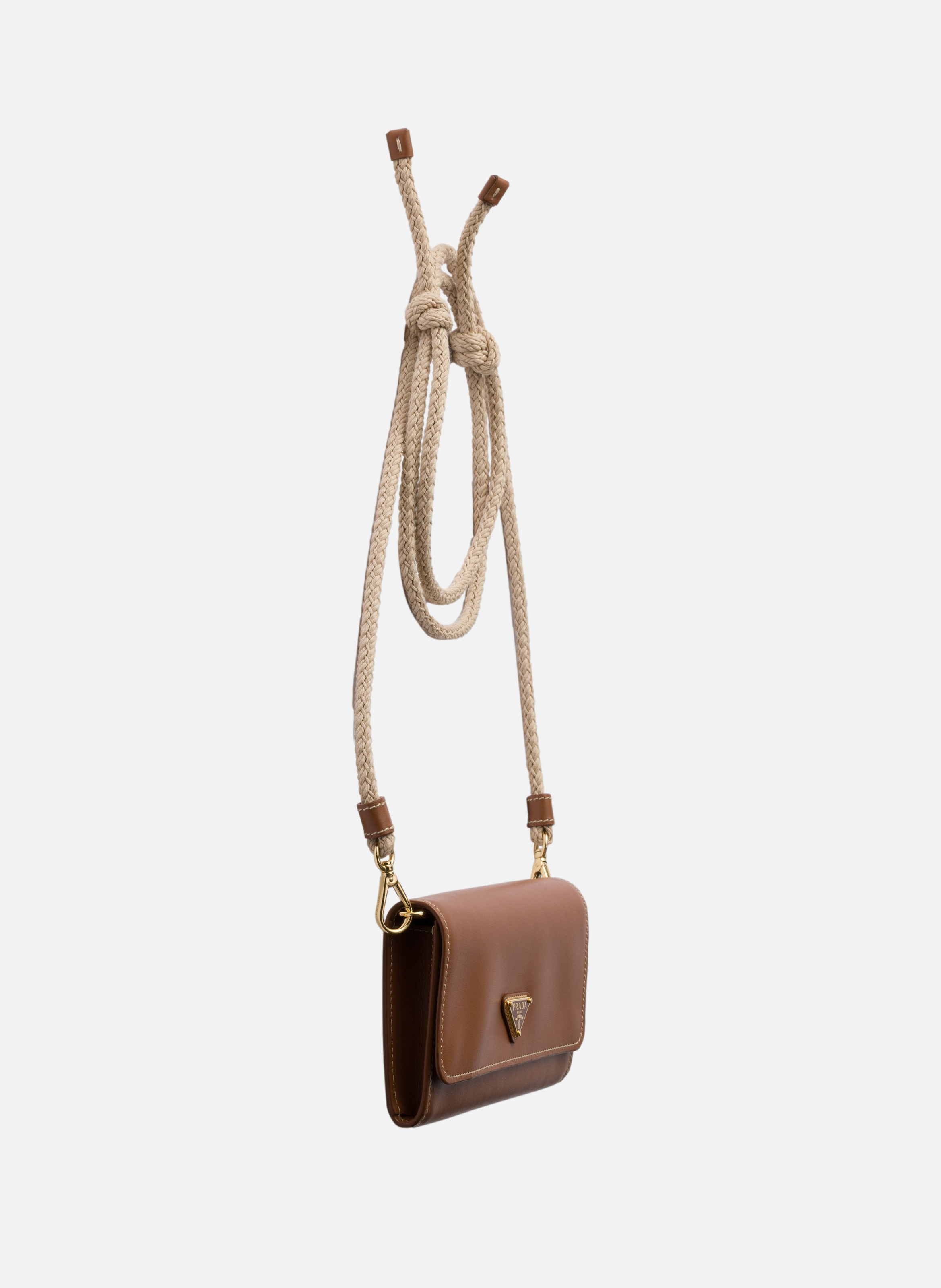 Porte-monnaie en cuir avec bandoulière PRADA Marron