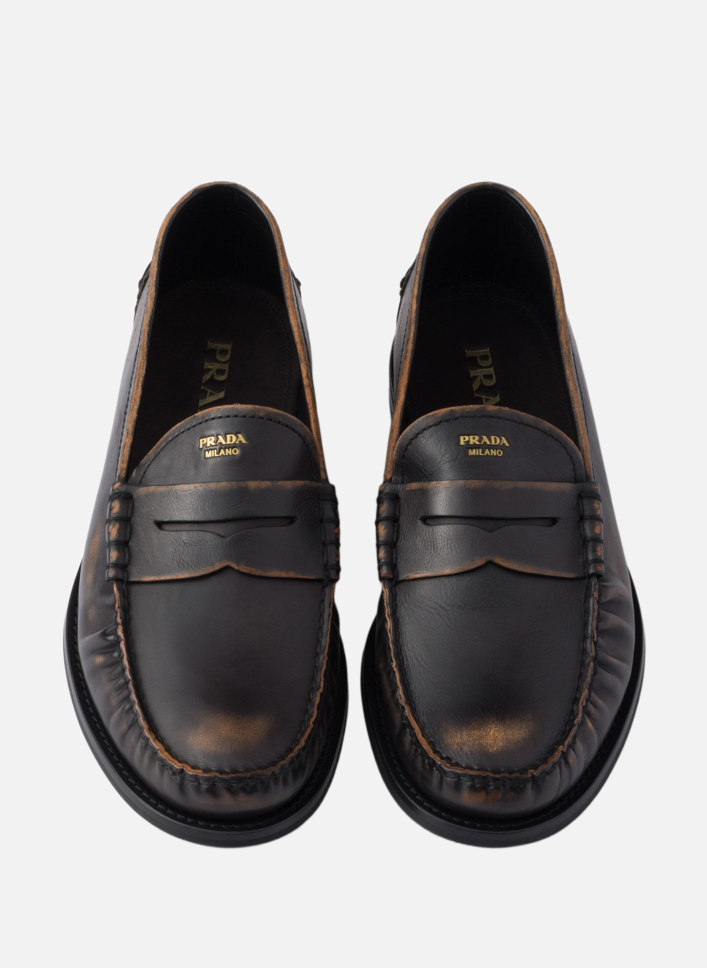 Mocassins en cuir vieilli PRADA Noir
