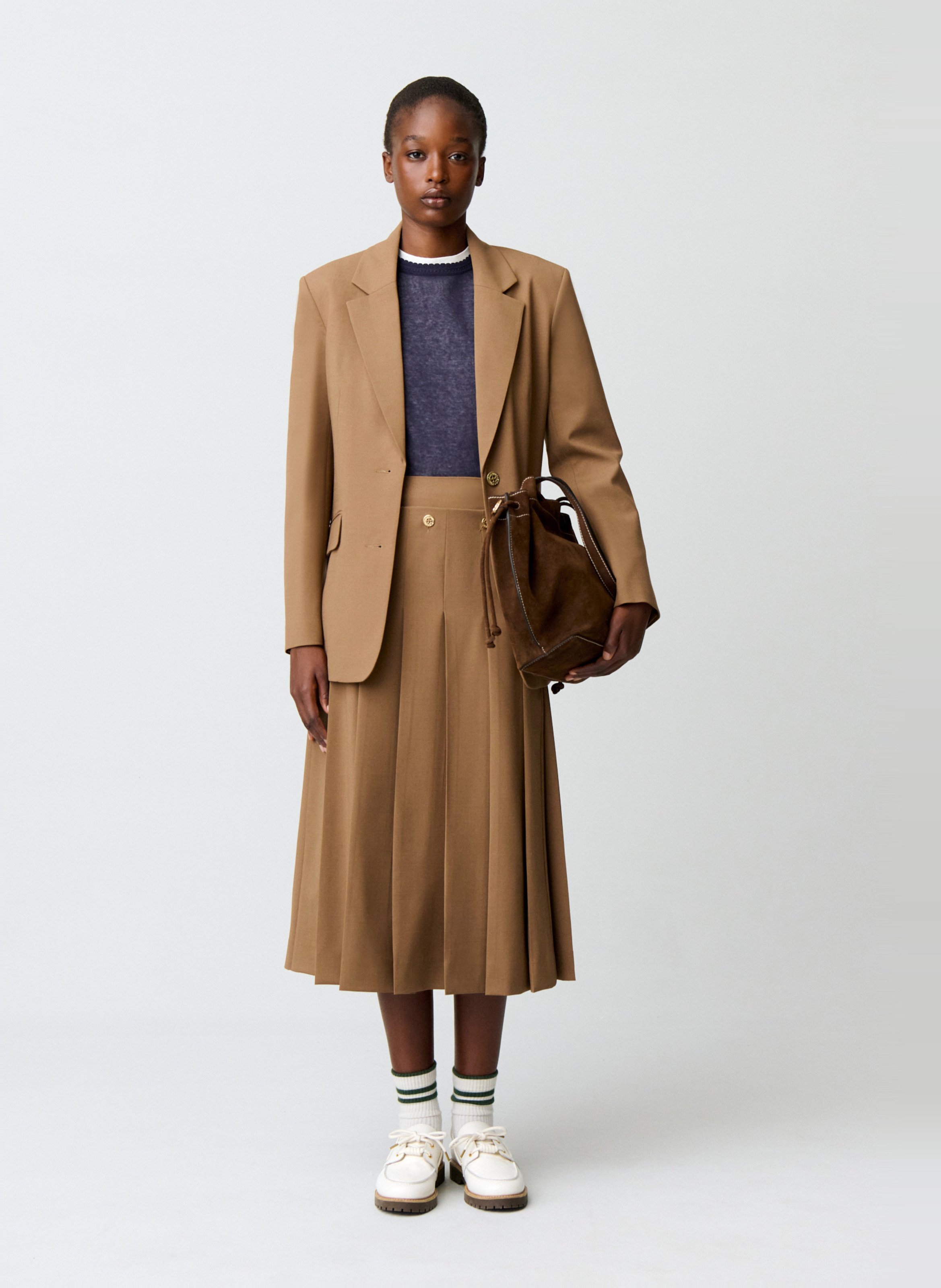 Jupe midi plissée unie CLAUDIE PIERLOT Beige