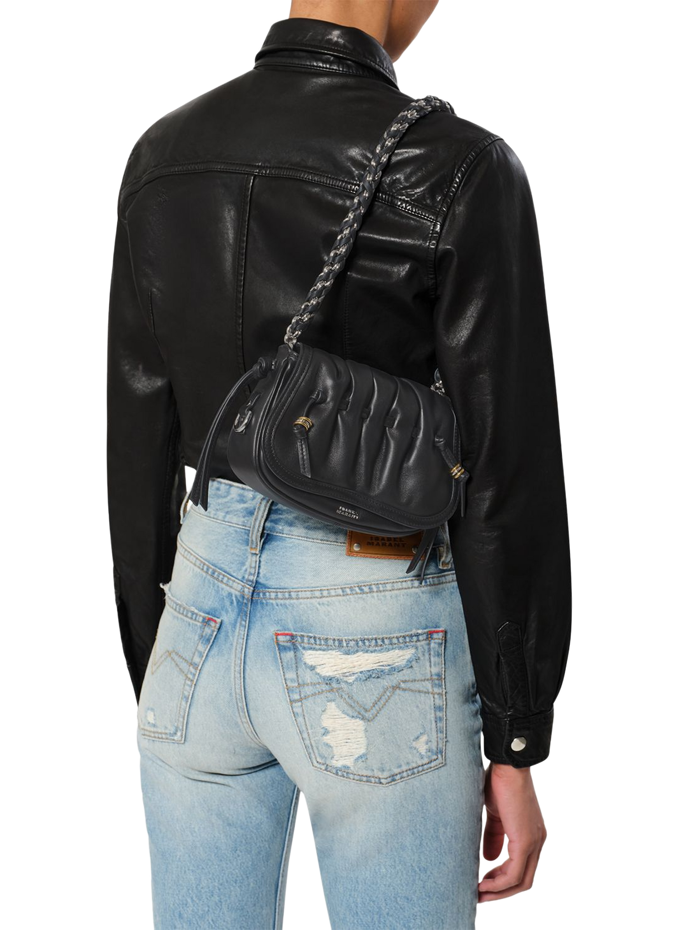 Schultertasche BOLTON XS aus plissiertem Leder ISABEL MARANT Schwarz