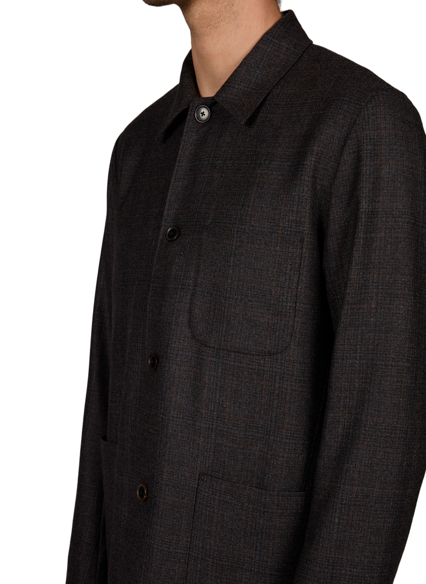 Veste droite col classique à carreaux en laine PAUL SMITH Gris
