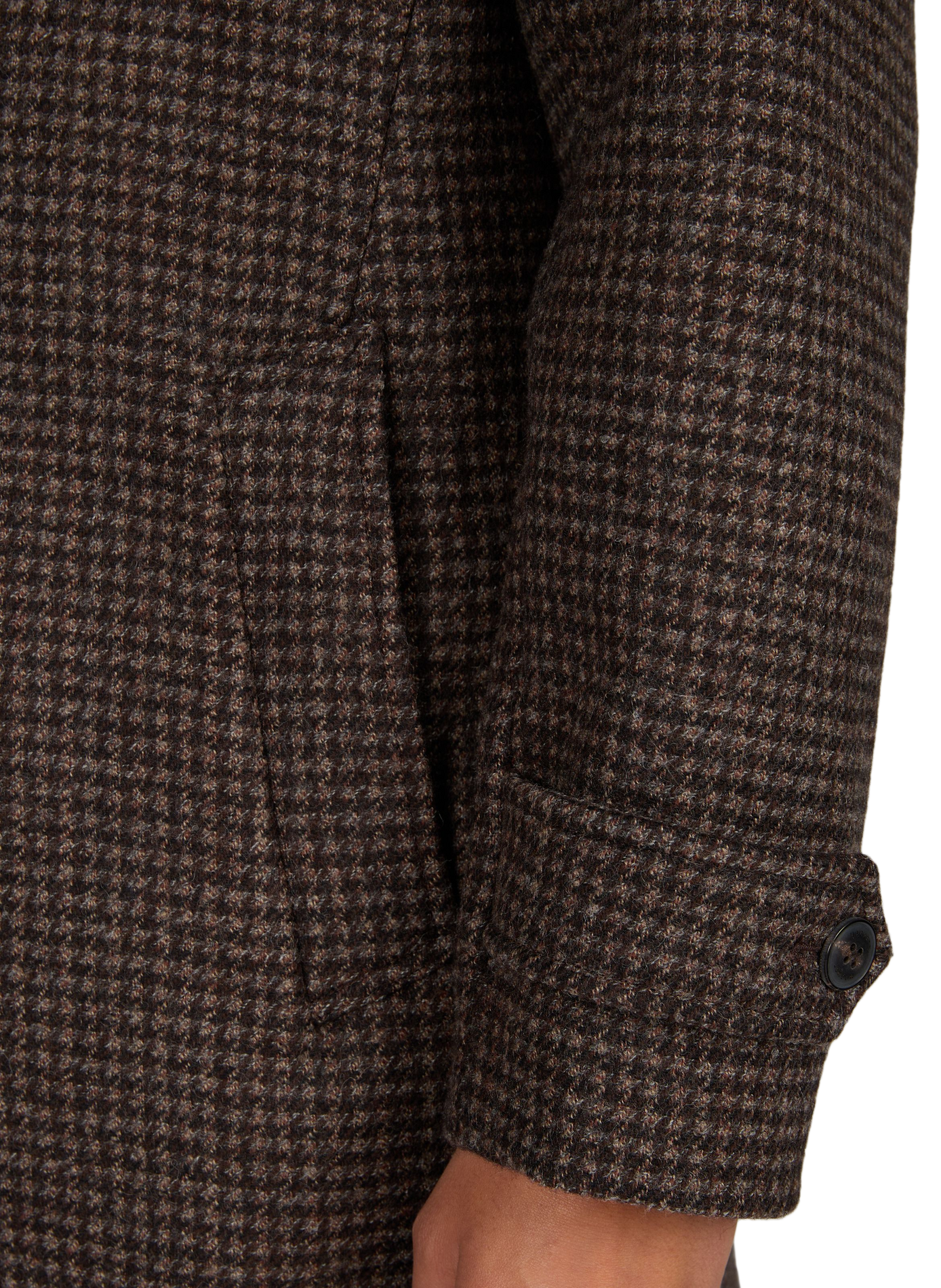 Manteau droit col classique motif pied-de-poule en laine mélangée HACKETT Marron