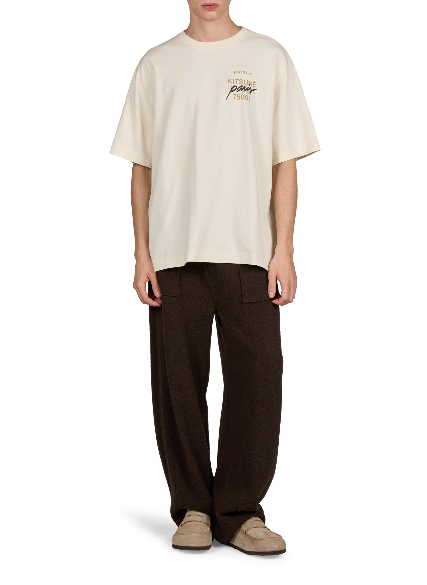 Straight-fit crew-neck printed T-shirt MAISON KITSUNÉ Beige