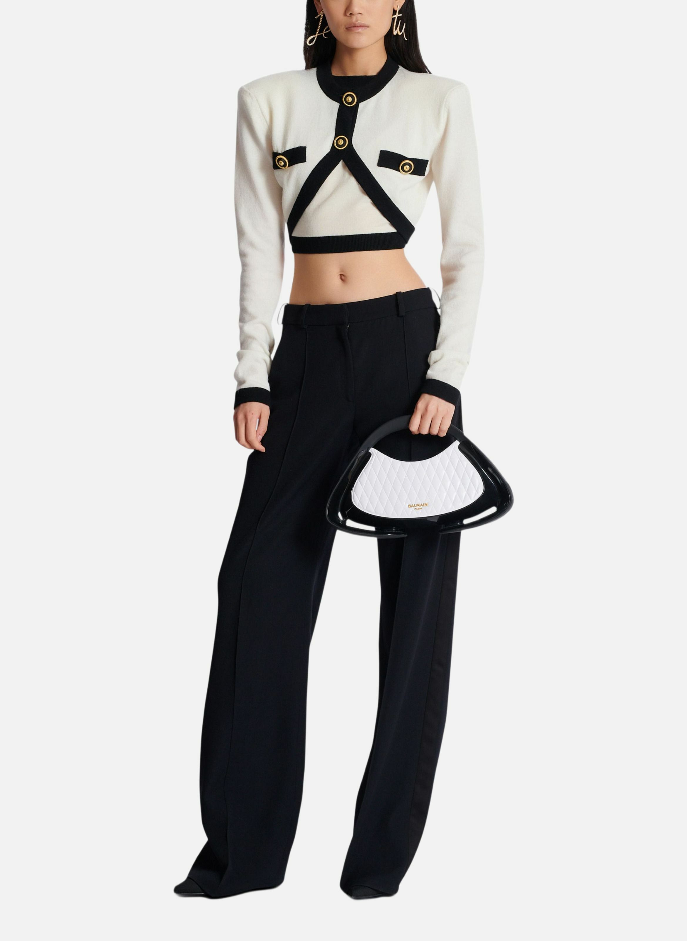 Pull en maille avec cardigan en trompe-l'œil BALMAIN Beige