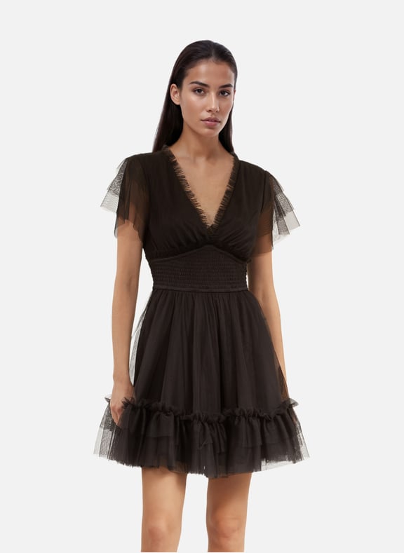 Robe courte en tulle Noir by THE KOOPLES THE KOOPLES Robe courte en tulle Noir