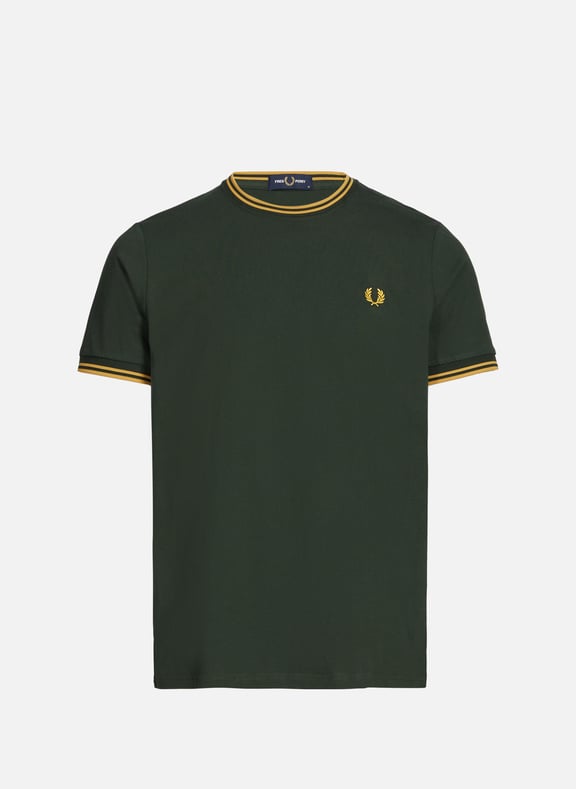 T-shirt with double stripe Green by FRED PERRY FRED PERRY T-shirt with double stripe Green
