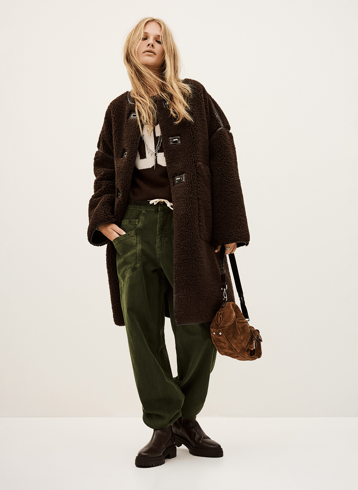 Manteau oversize col rond en sherpa millie BA&SH Marron