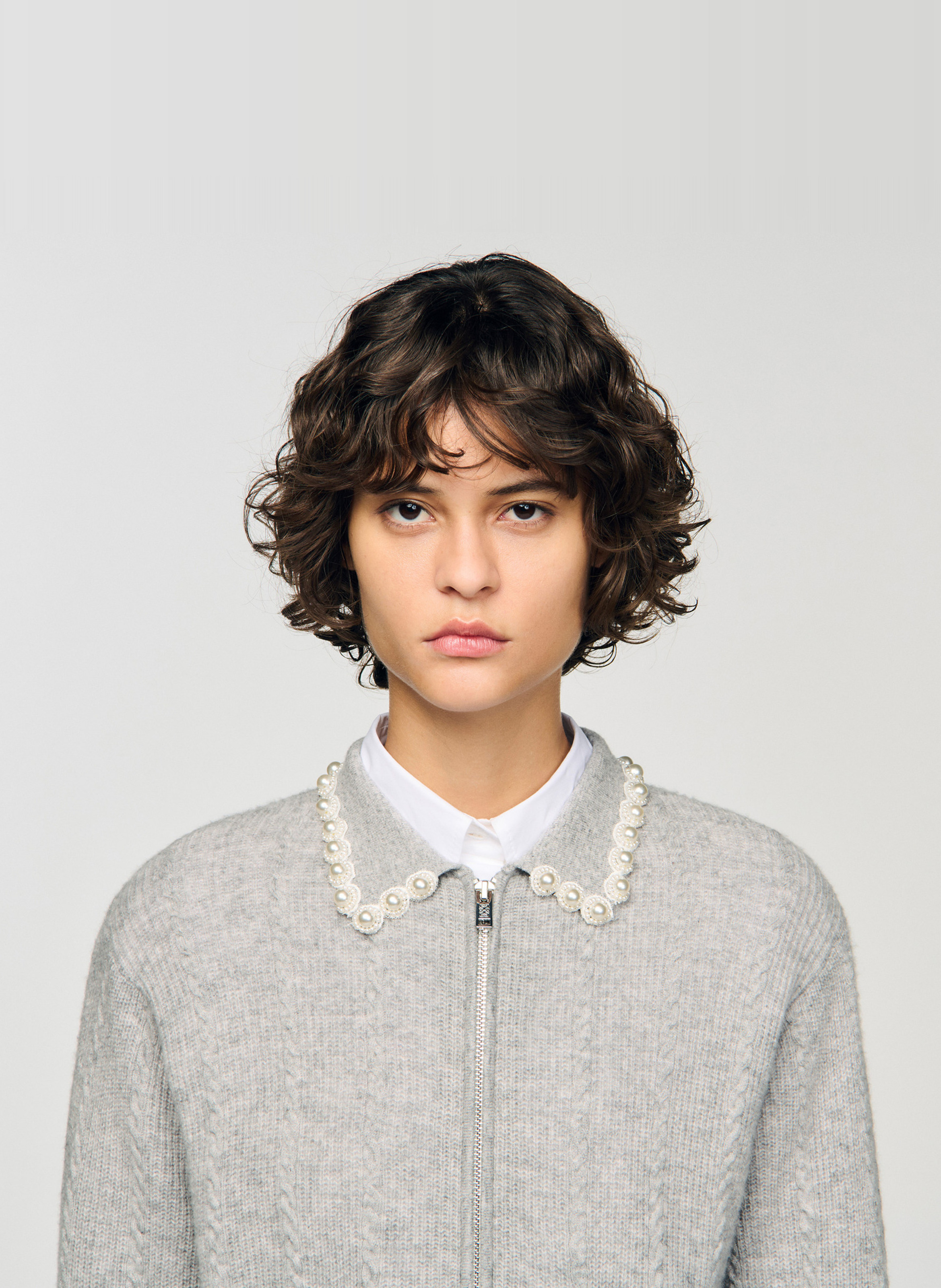 Gilet col classique en laine mélangée SANDRO Gris