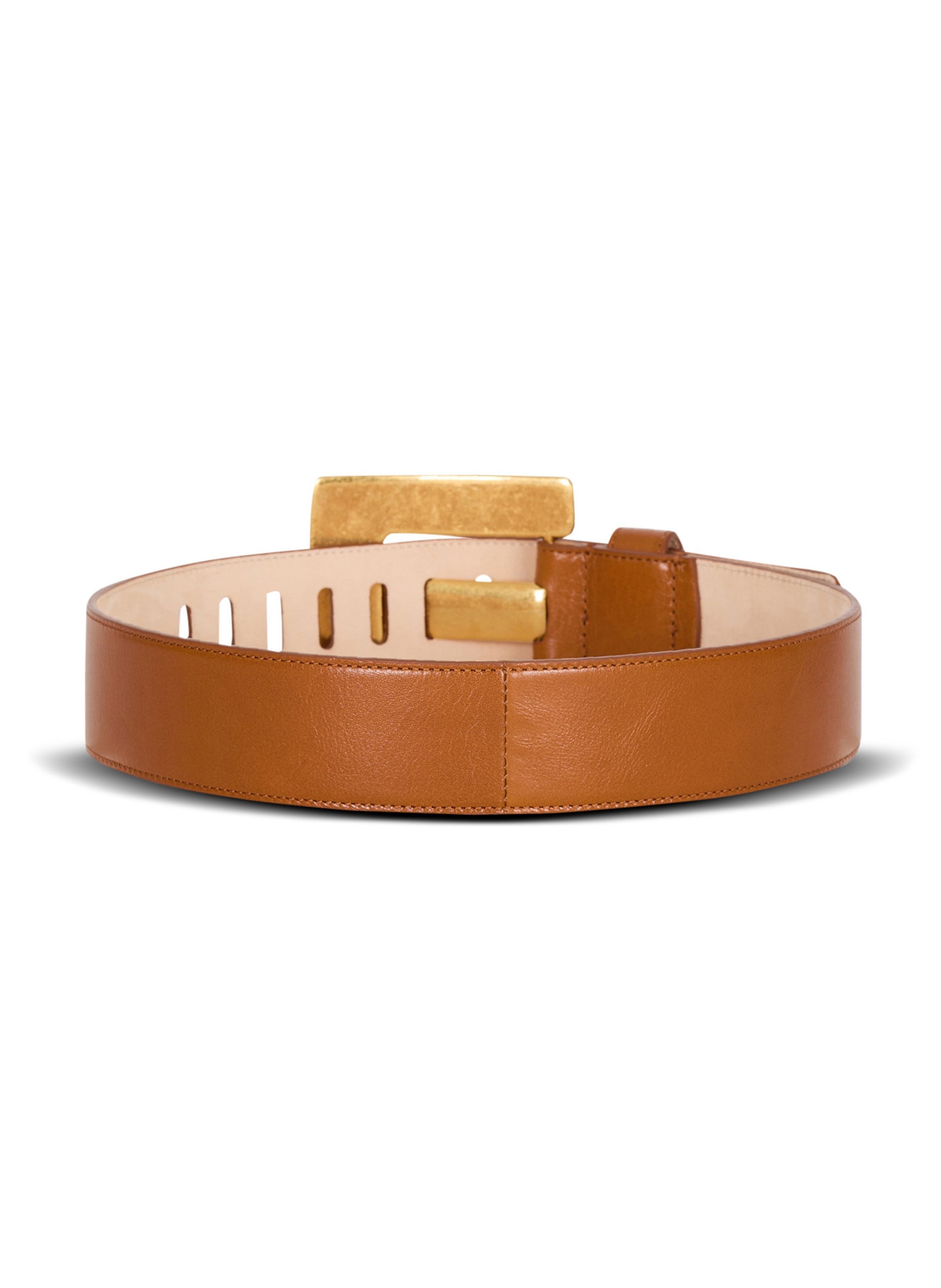 Ceinture anthem en cuir de veau BALMAIN Marron