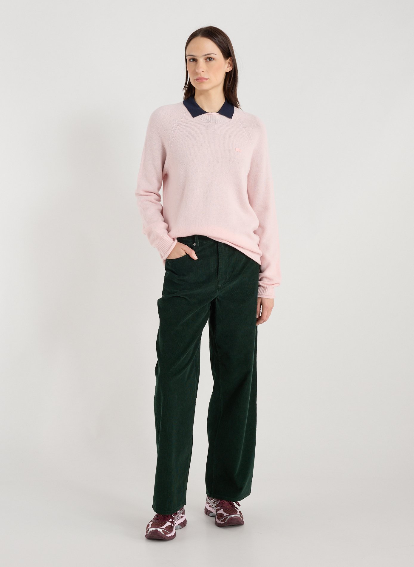 Pull col rond en laine LACOSTE Rose