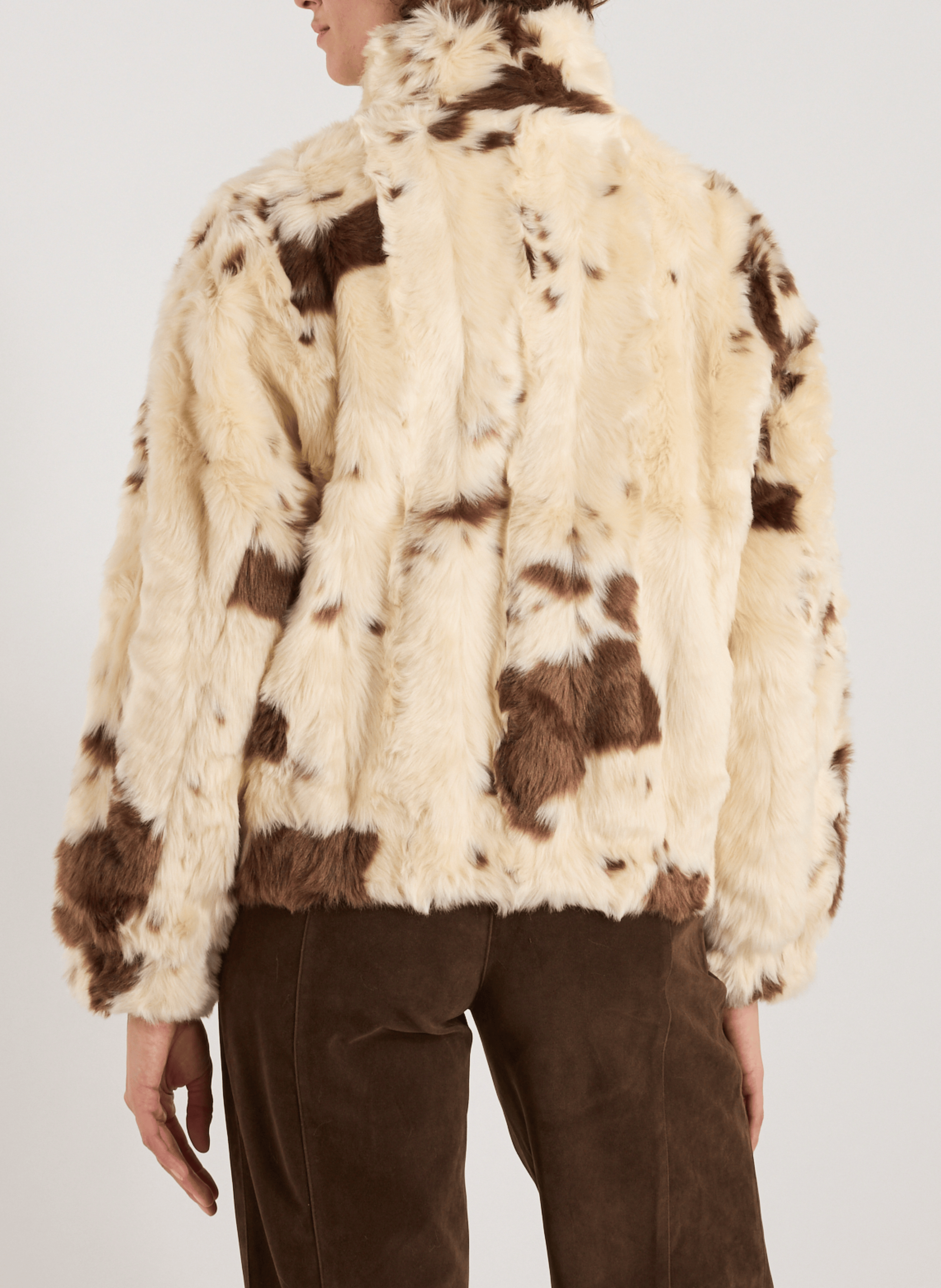 Veste aspect fourrure col montant TOPSHOP Beige