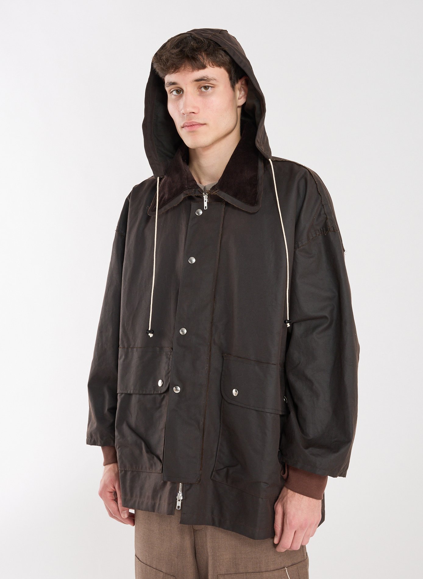 CAMIEL FORTGENS Oversized waxed cotton outerwear jacket Brown
