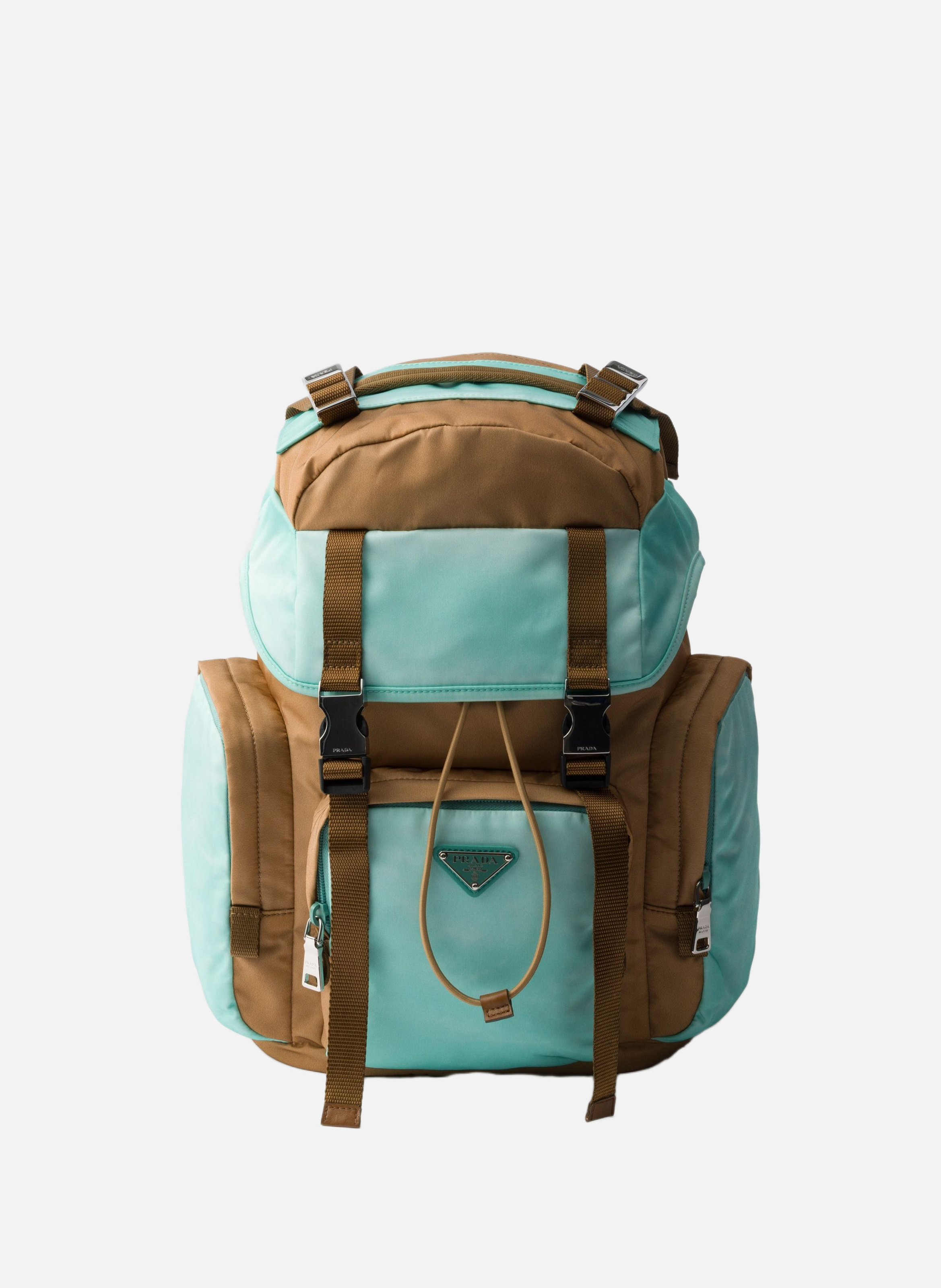 Sac à dos de taille moyenne en re-nylon et cuir sa PRADA Marron