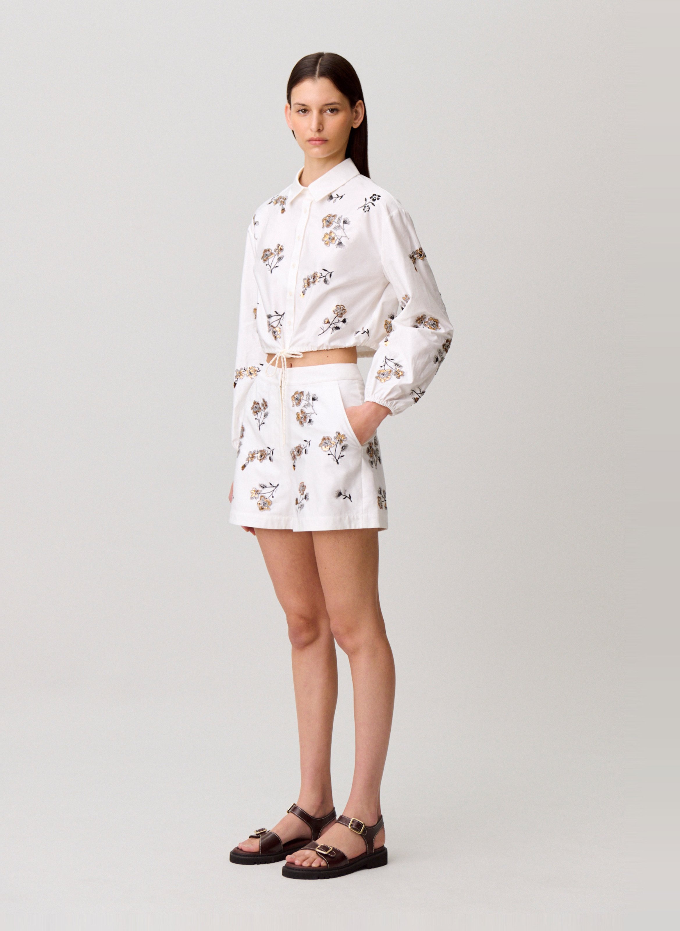 Short droit en coton brodé CLAUDIE PIERLOT Beige