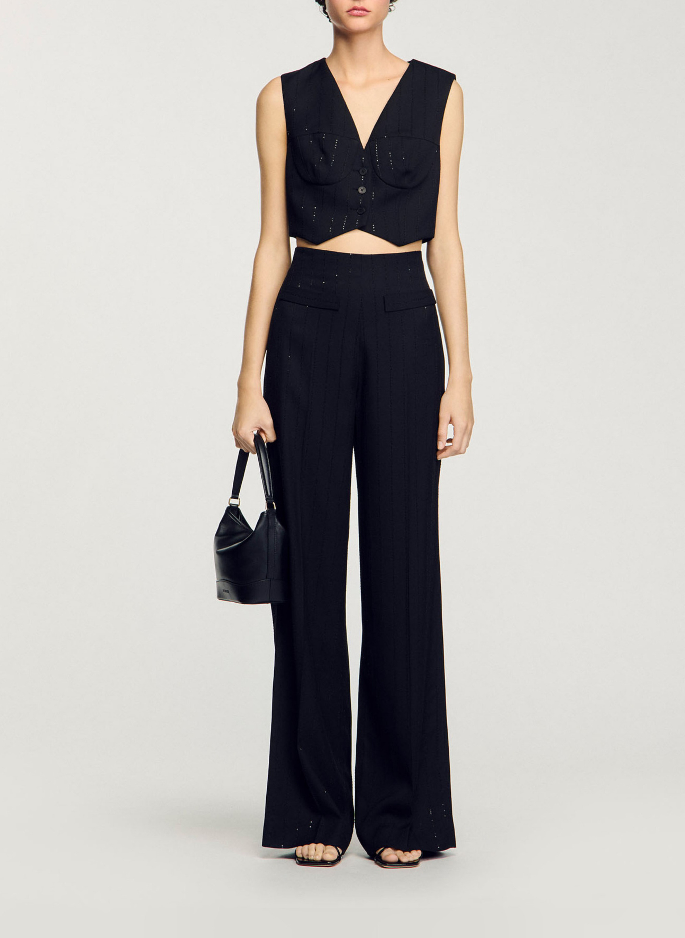 Pantalon de costume droit à sequins SANDRO Noir