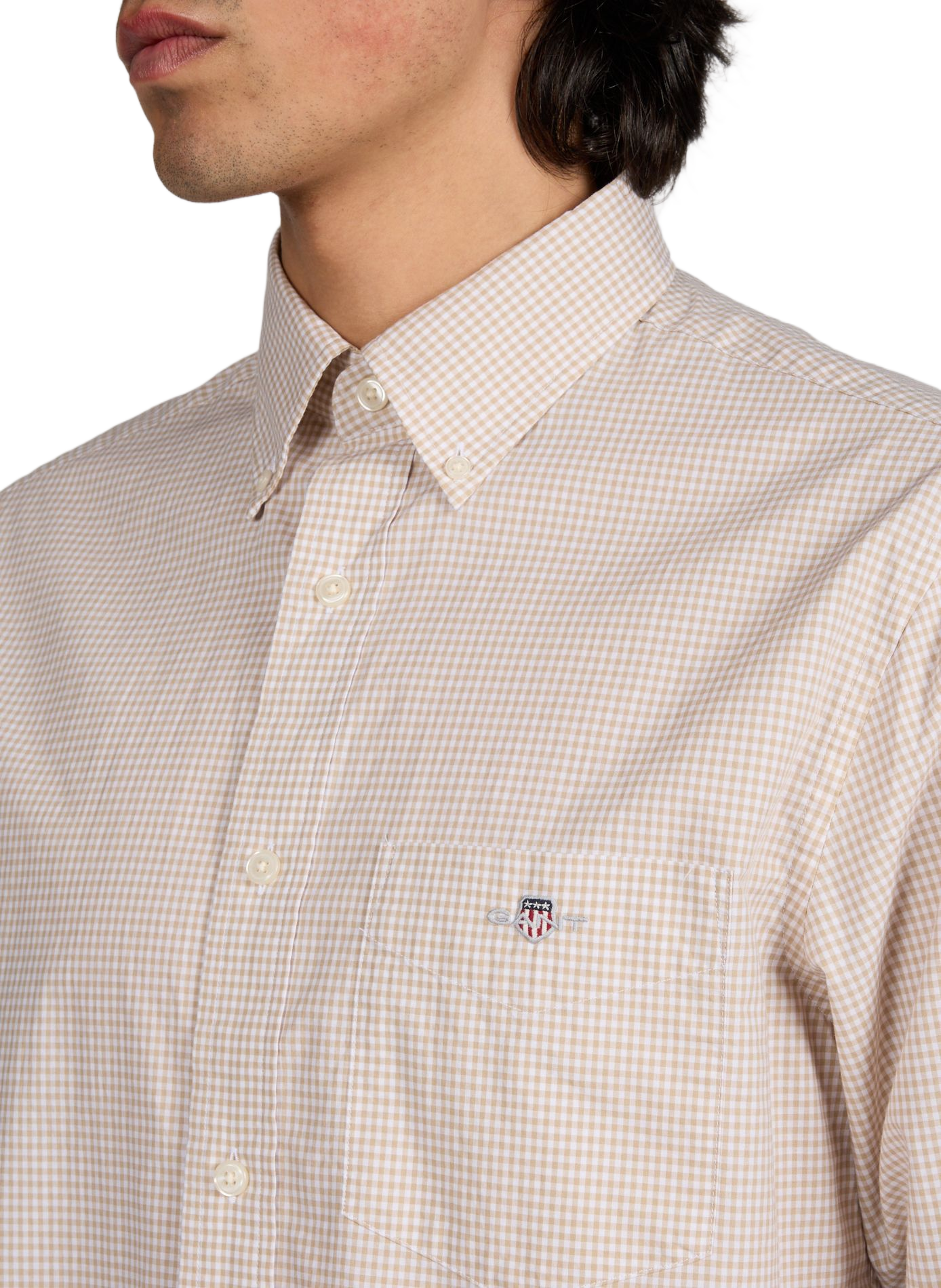 Chemise à carreaux col américain en coton GANT Beige