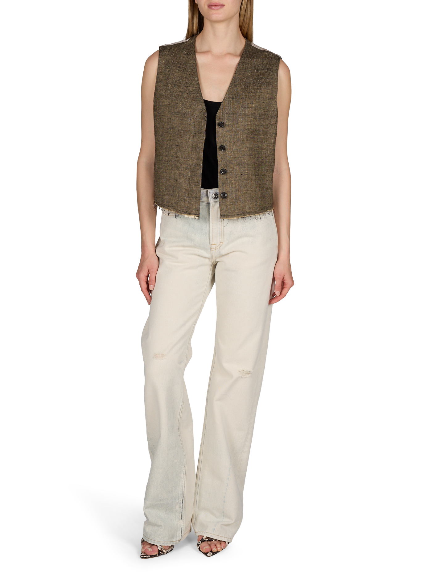 Gilet tailleur col V en lin mélangé OUR LEGACY Beige