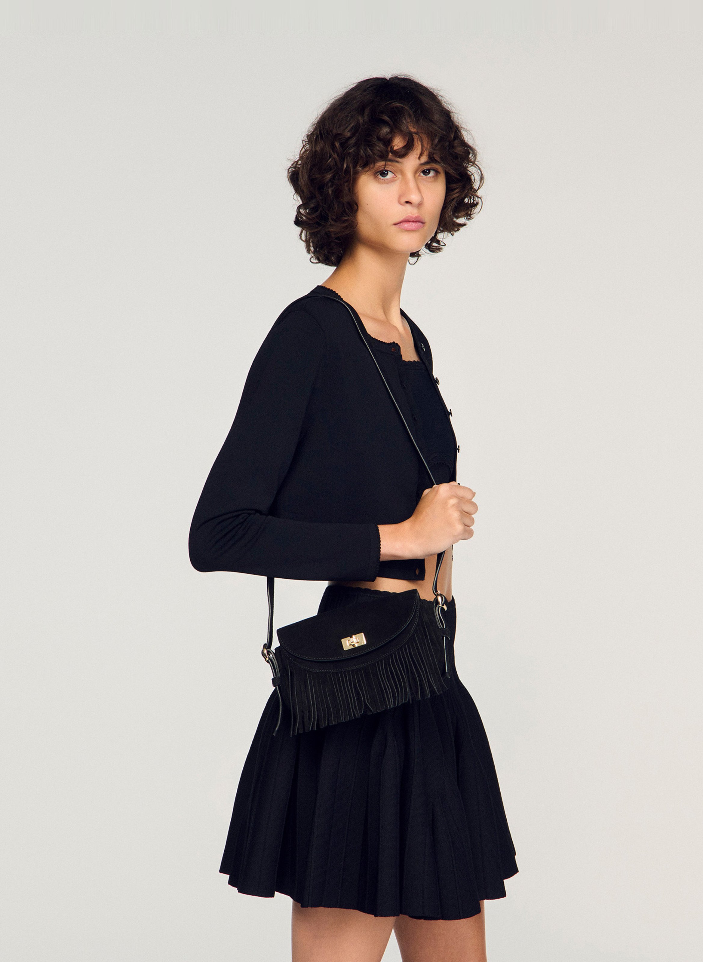 Sac bandoulière en cuir SANDRO Noir