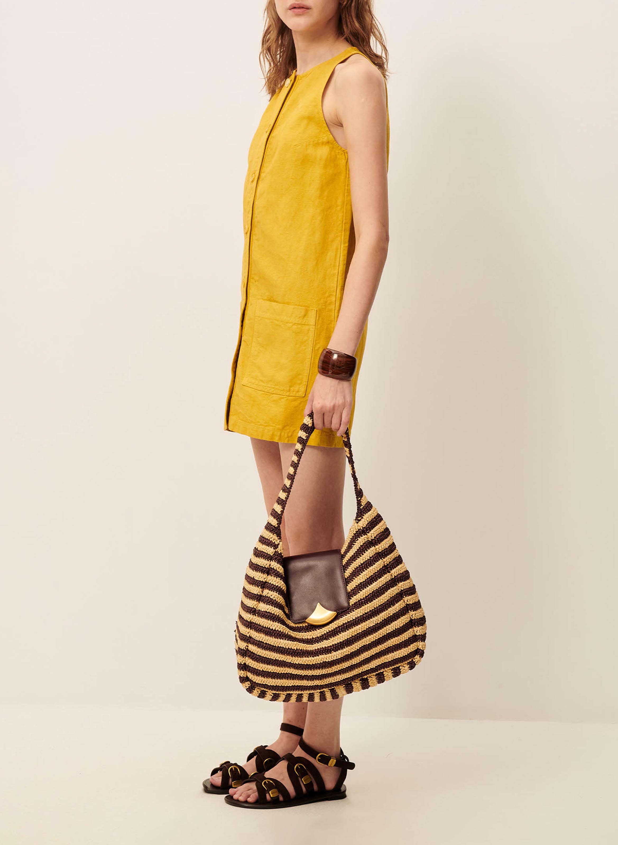 Robe courte col rond en coton et lin mélangé ondine SESSUN Jaune