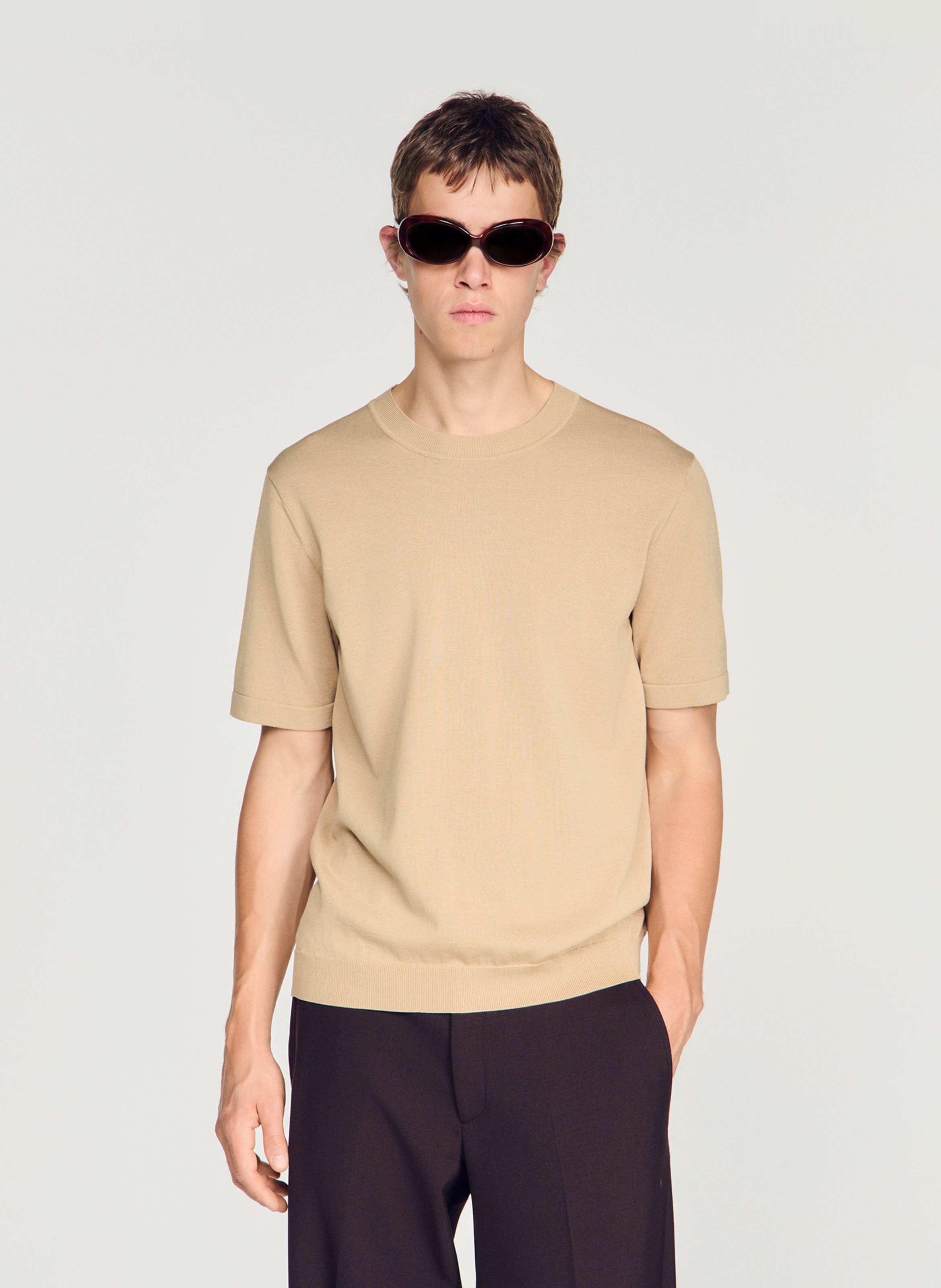 Pull droit manches courtes SANDRO Marron