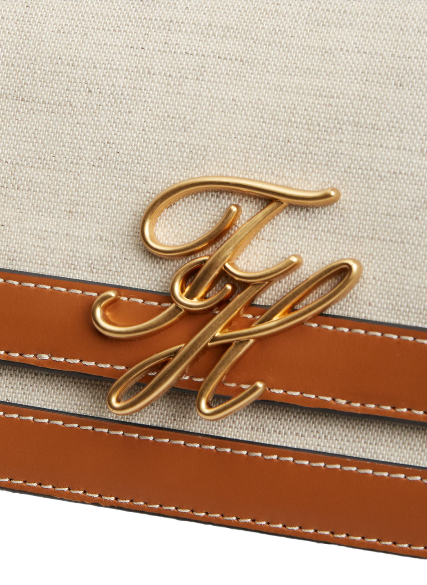 Sac à main à logo doré en coton et cuir TOMMY HILFIGER Marron