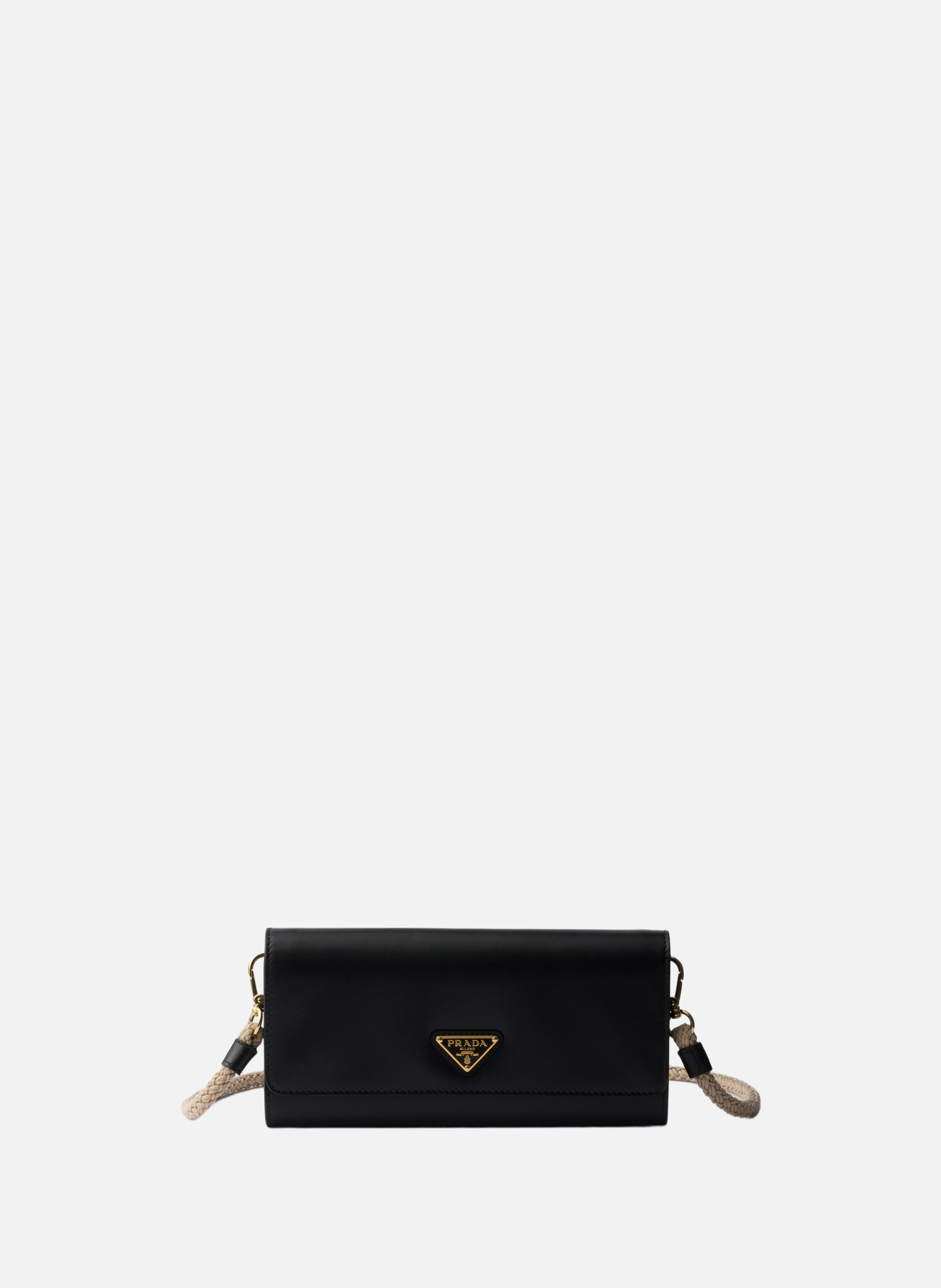 Porte-monnaie en cuir avec bandoulière PRADA Noir