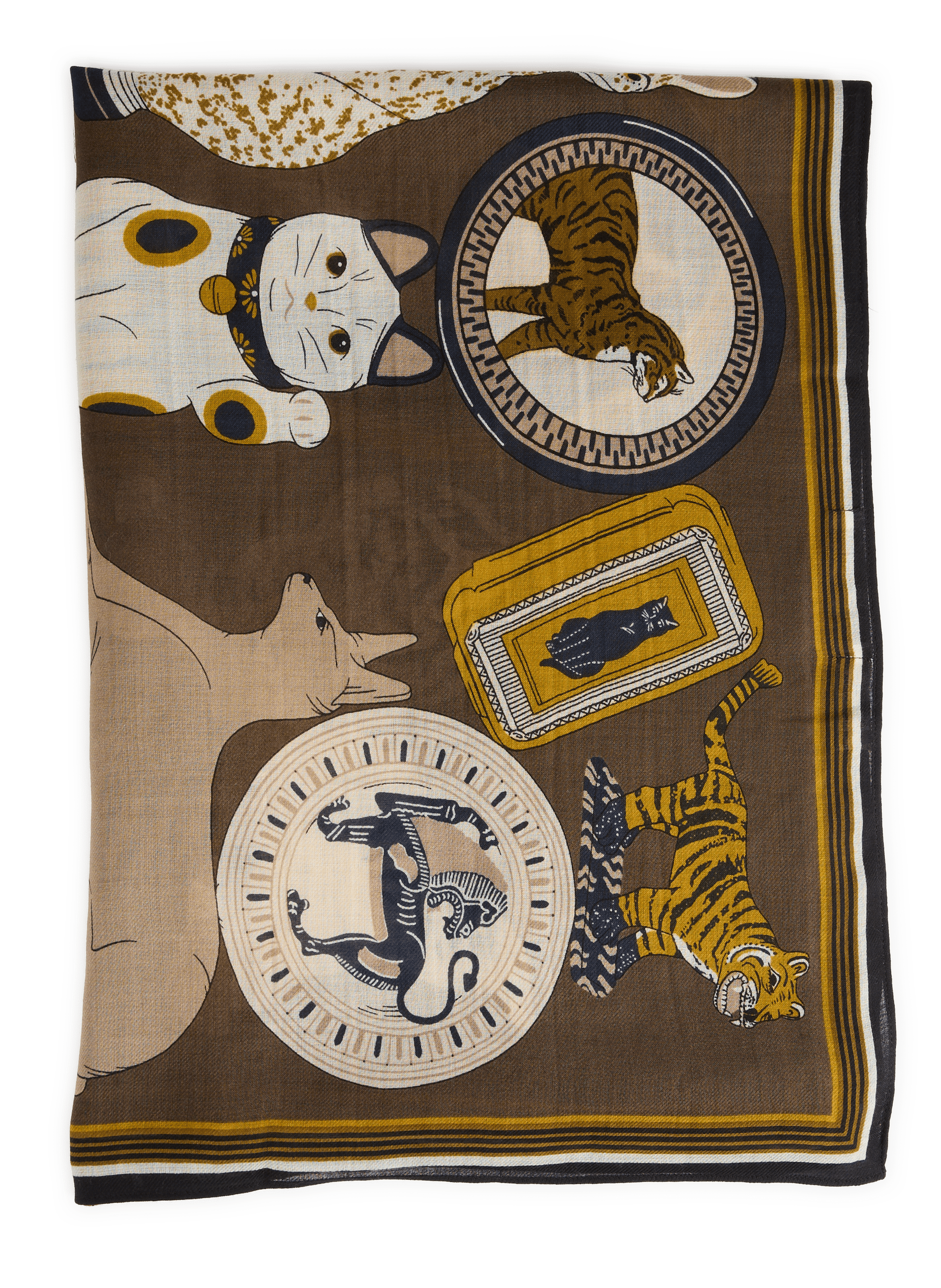 COLLECTIONNEUR printed wool scarf INOUI EDITIONS Khaki