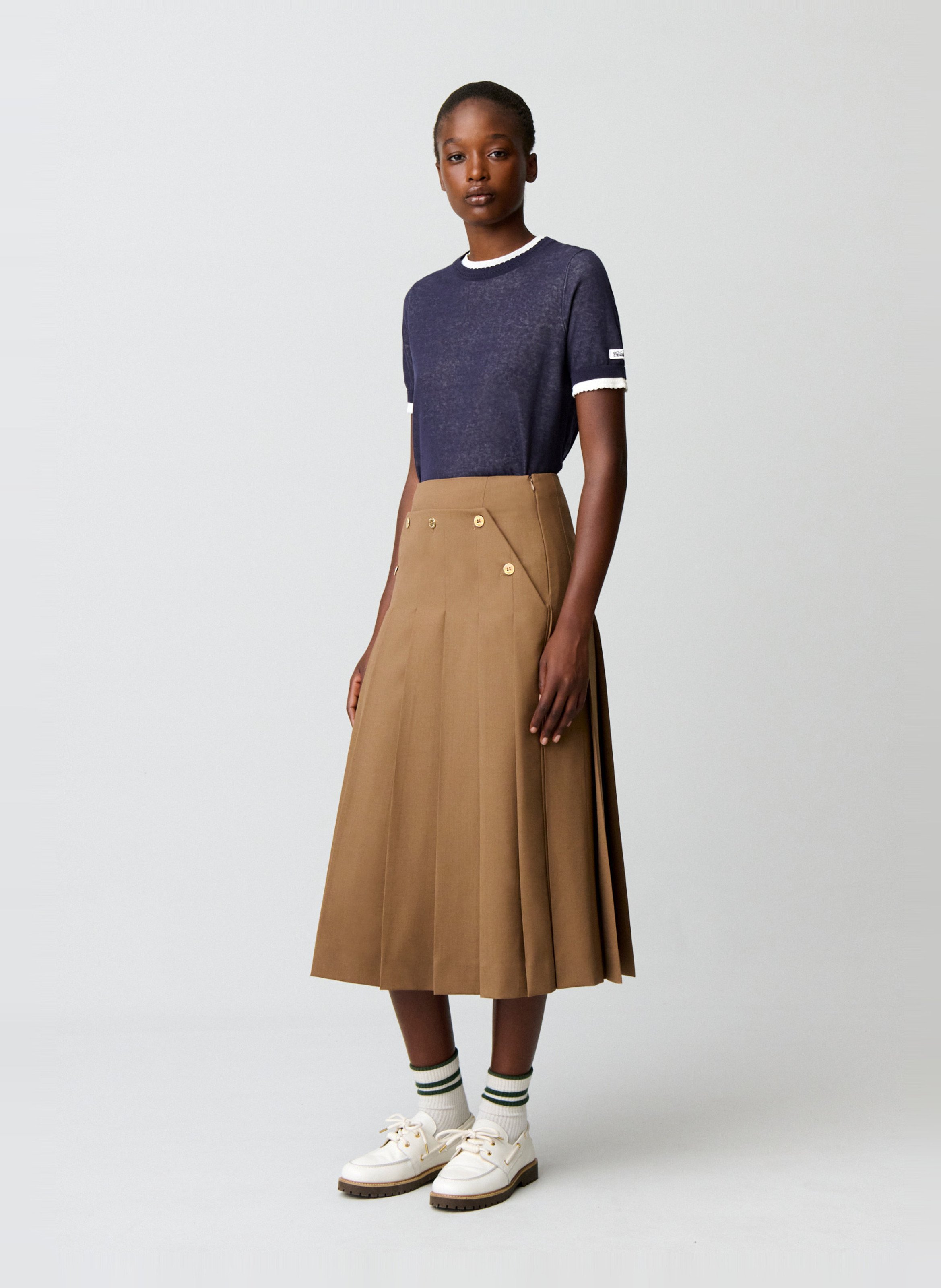 Jupe midi plissée unie CLAUDIE PIERLOT Beige