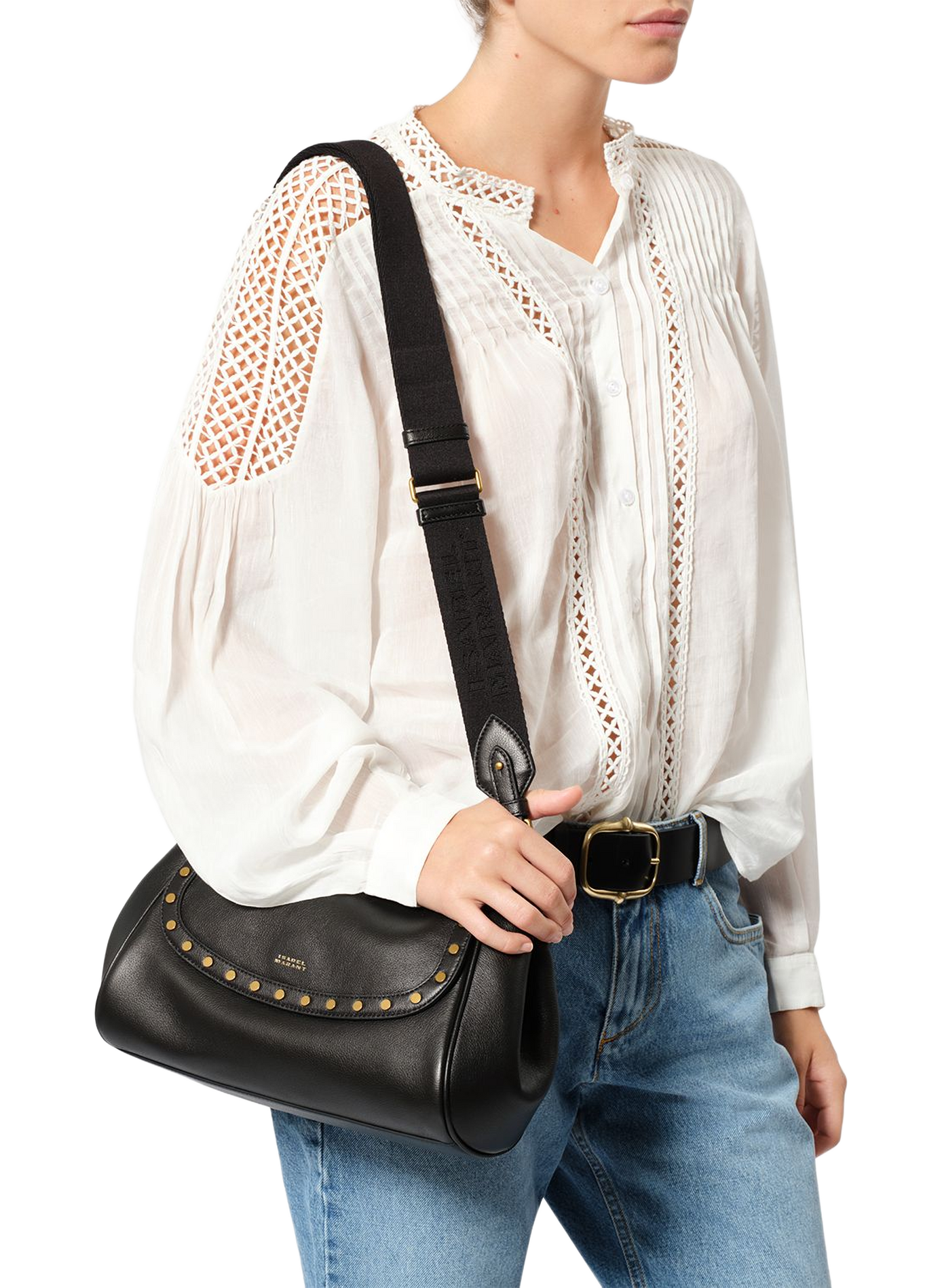 Schultertasche Chany M aus genietetem Leder ISABEL MARANT Schwarz