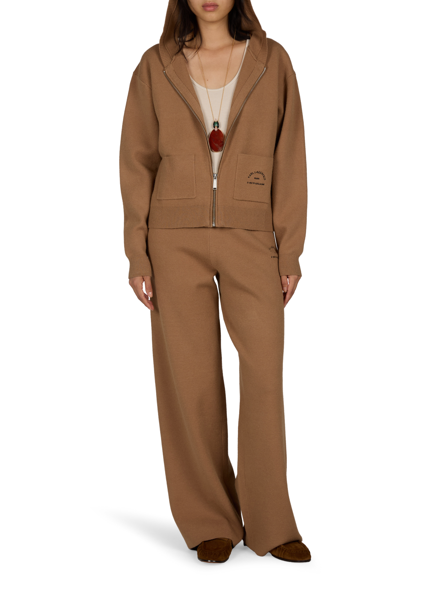 Straight zip-up hooded sweatshirt KARL LAGERFELD Beige
