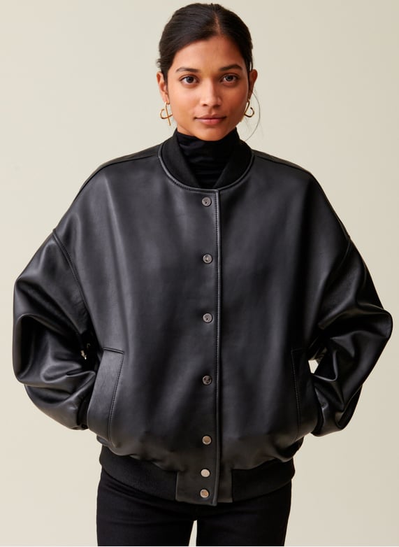 BLOUSON OVERSIZE COL TEDDY EN CUIR CLAUDIE PIERLOT pour FEMME Printemps