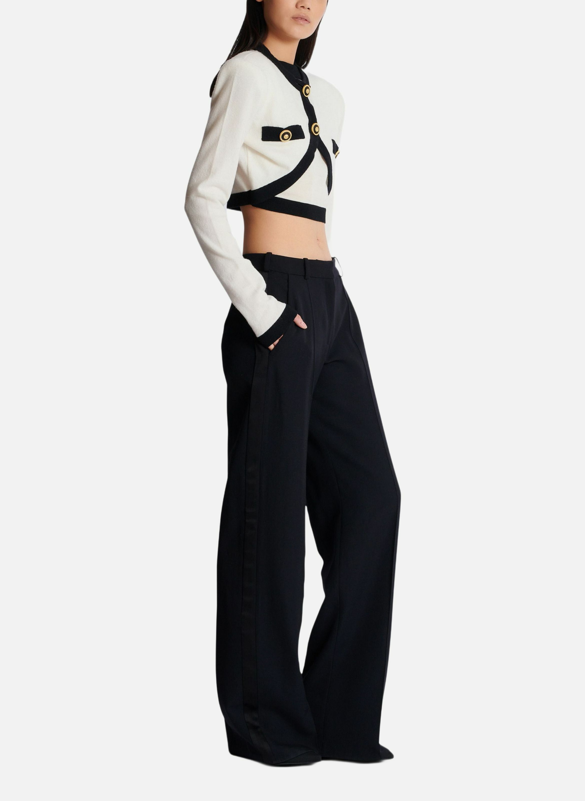 Pull en maille avec cardigan en trompe-l'œil BALMAIN Beige