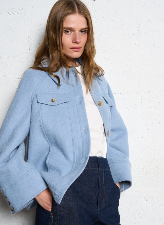Manteau droit boutonné en laine mélangée kendy Bleu by BA&SH BA&SH Manteau droit boutonné en laine mélangée kendy Bleu