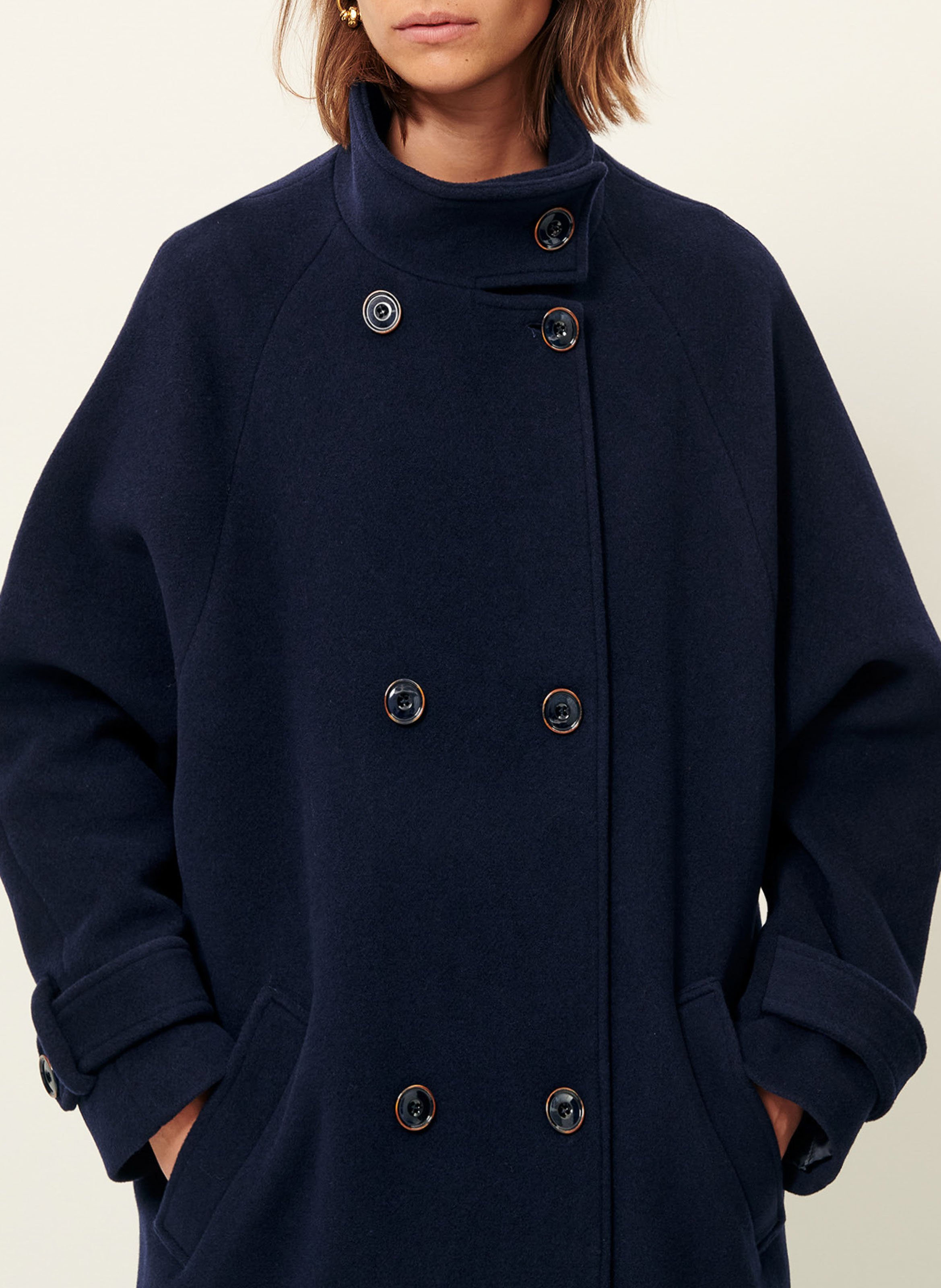 Manteau col montant en laine mélangée bleeckett SESSUN Bleu