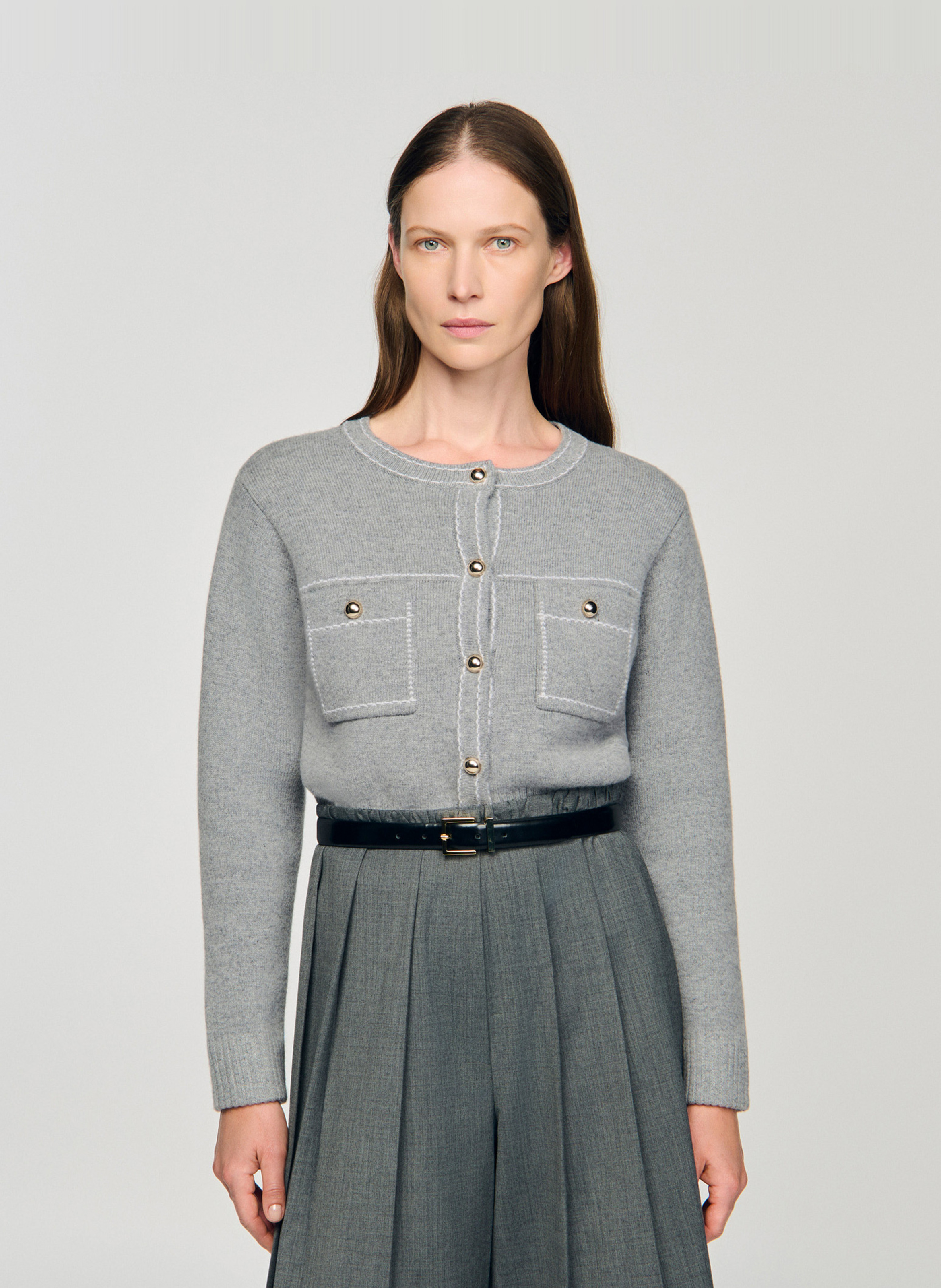 SANDRO Gilet col rond en laine Gris