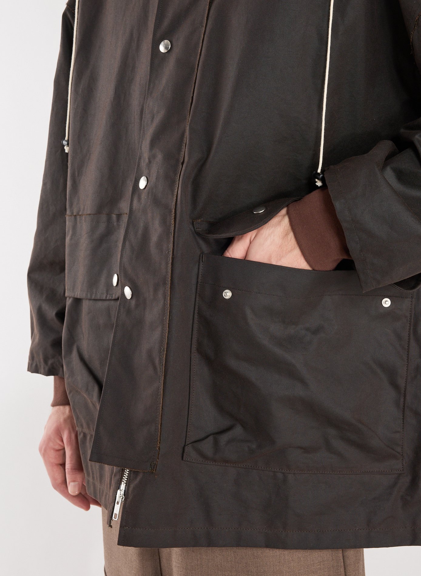 Oversized waxed cotton outerwear jacket Brown