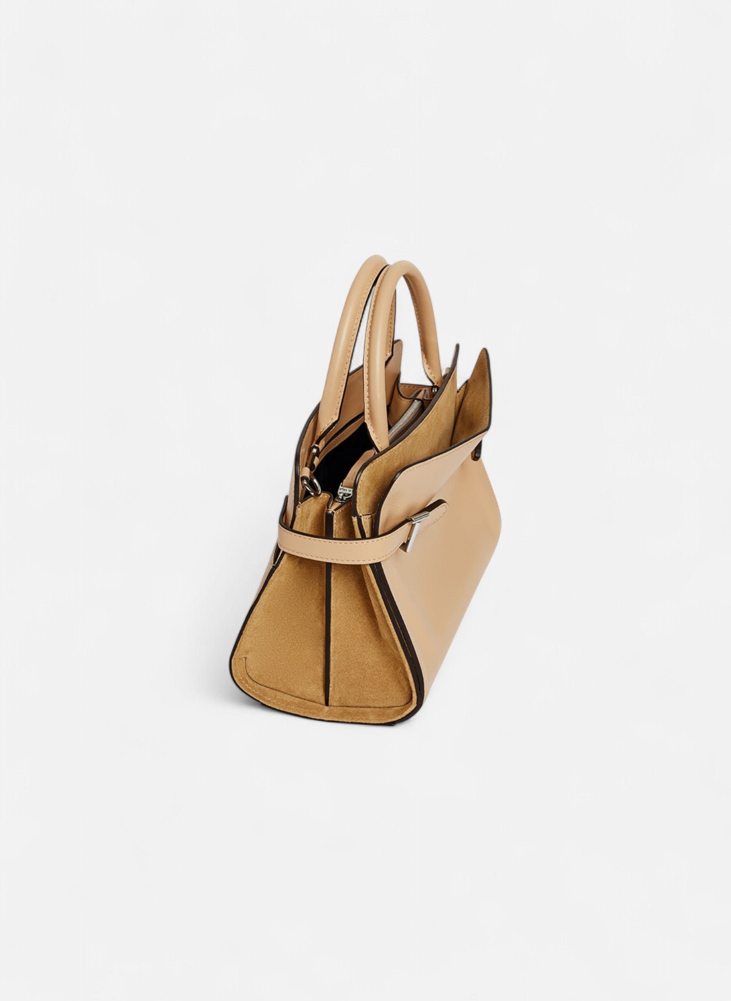 Sac à main moyen modèle emie en cuir lisse et nubuck LE TANNEUR Beige