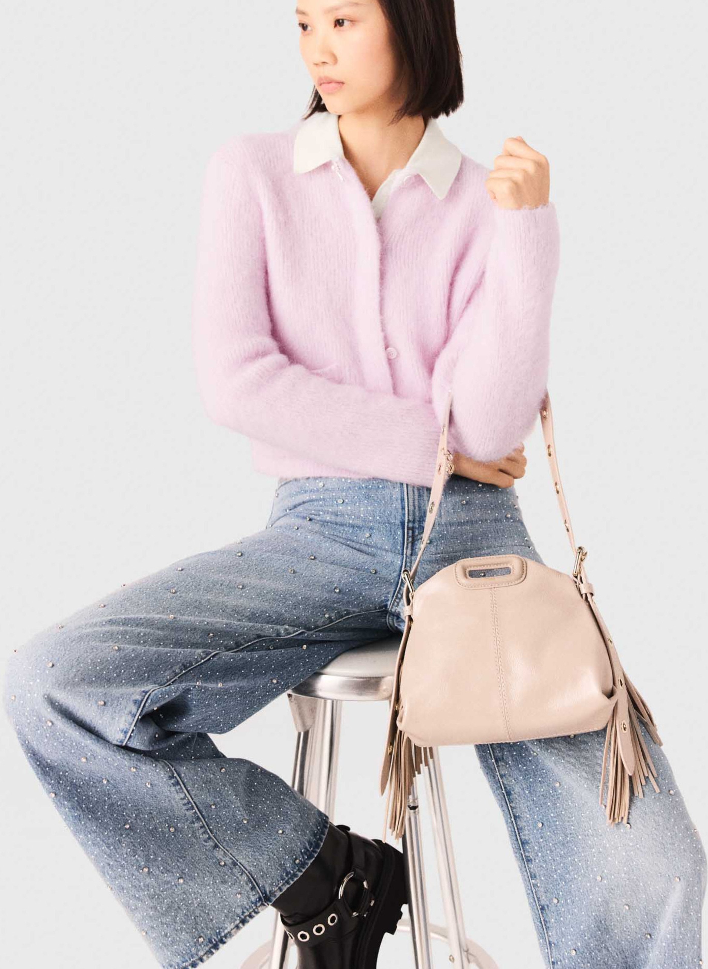 Cardigan droit col rond en maille MAJE Rose