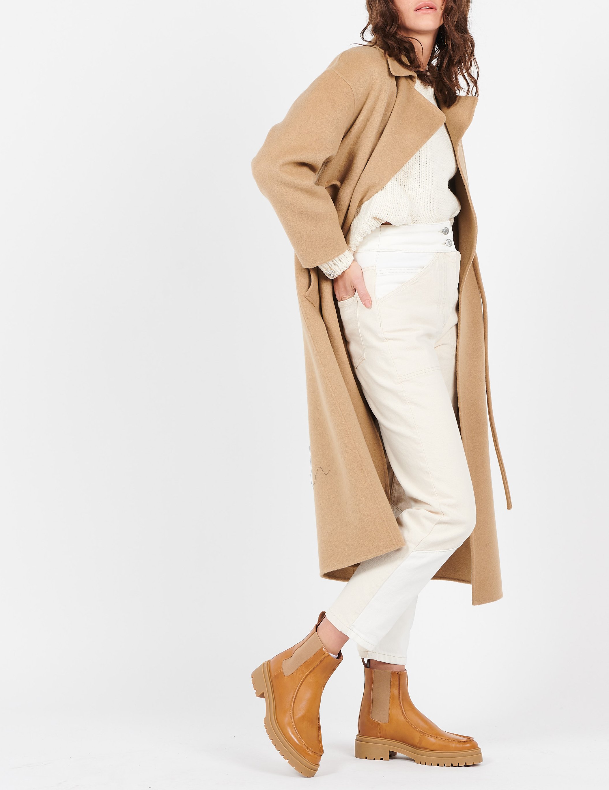 Manteau long col asymétrique kate BA&SH Marron