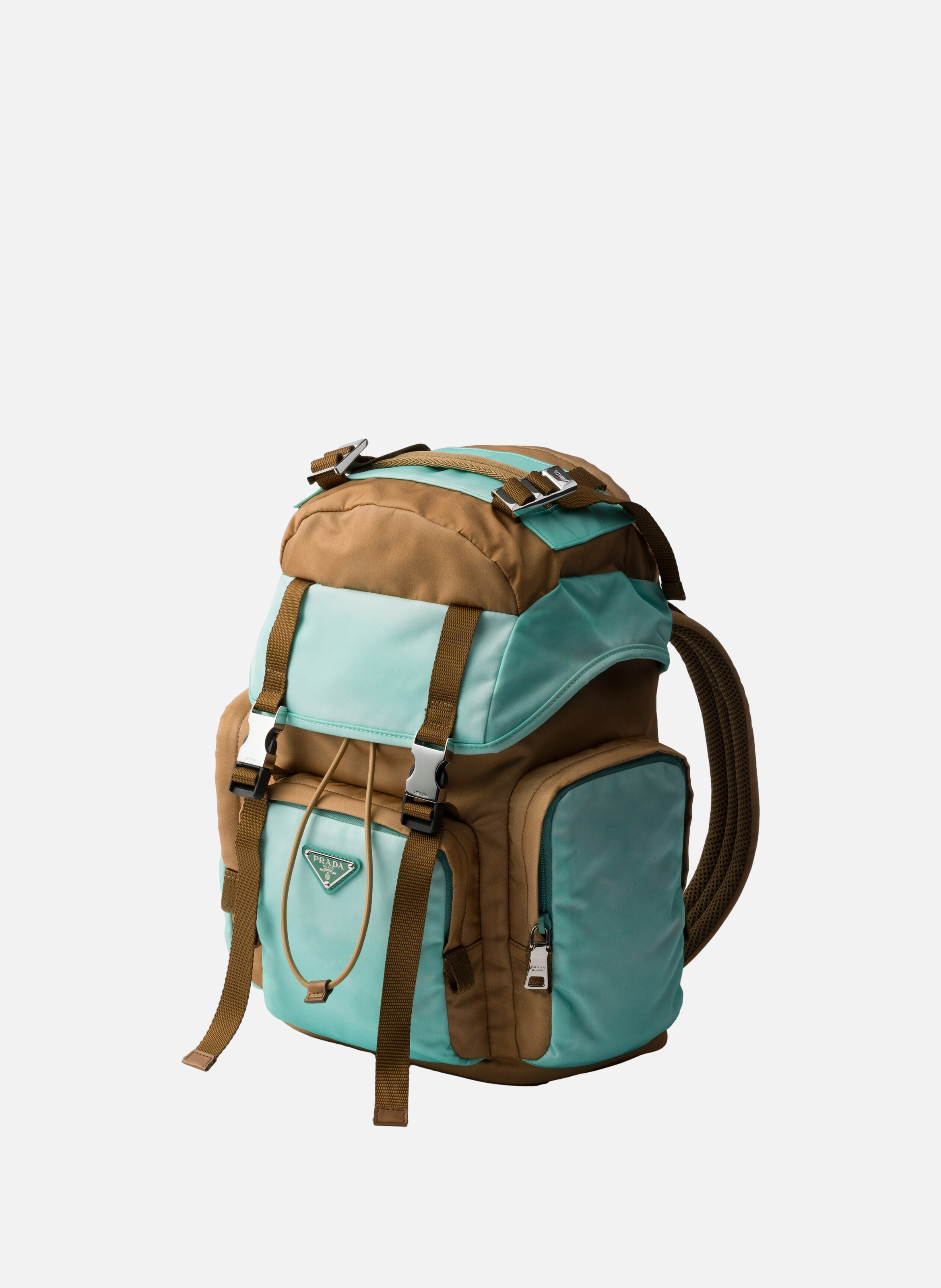 Sac à dos de taille moyenne en re-nylon et cuir sa PRADA Marron